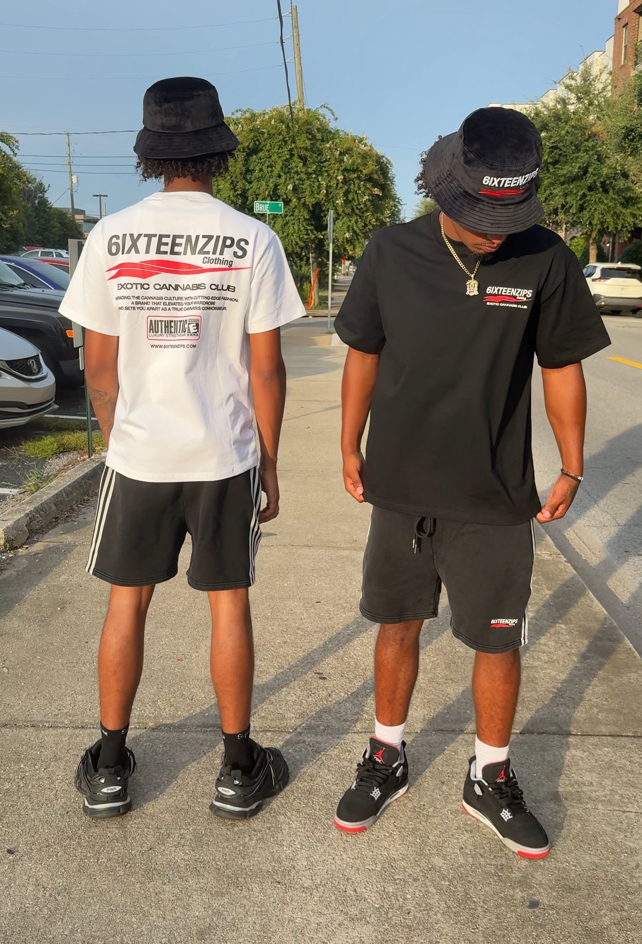 Black Acid Washed “Exotic Cannabis Club” Stripe Shorts - 6IXTEEN Zips