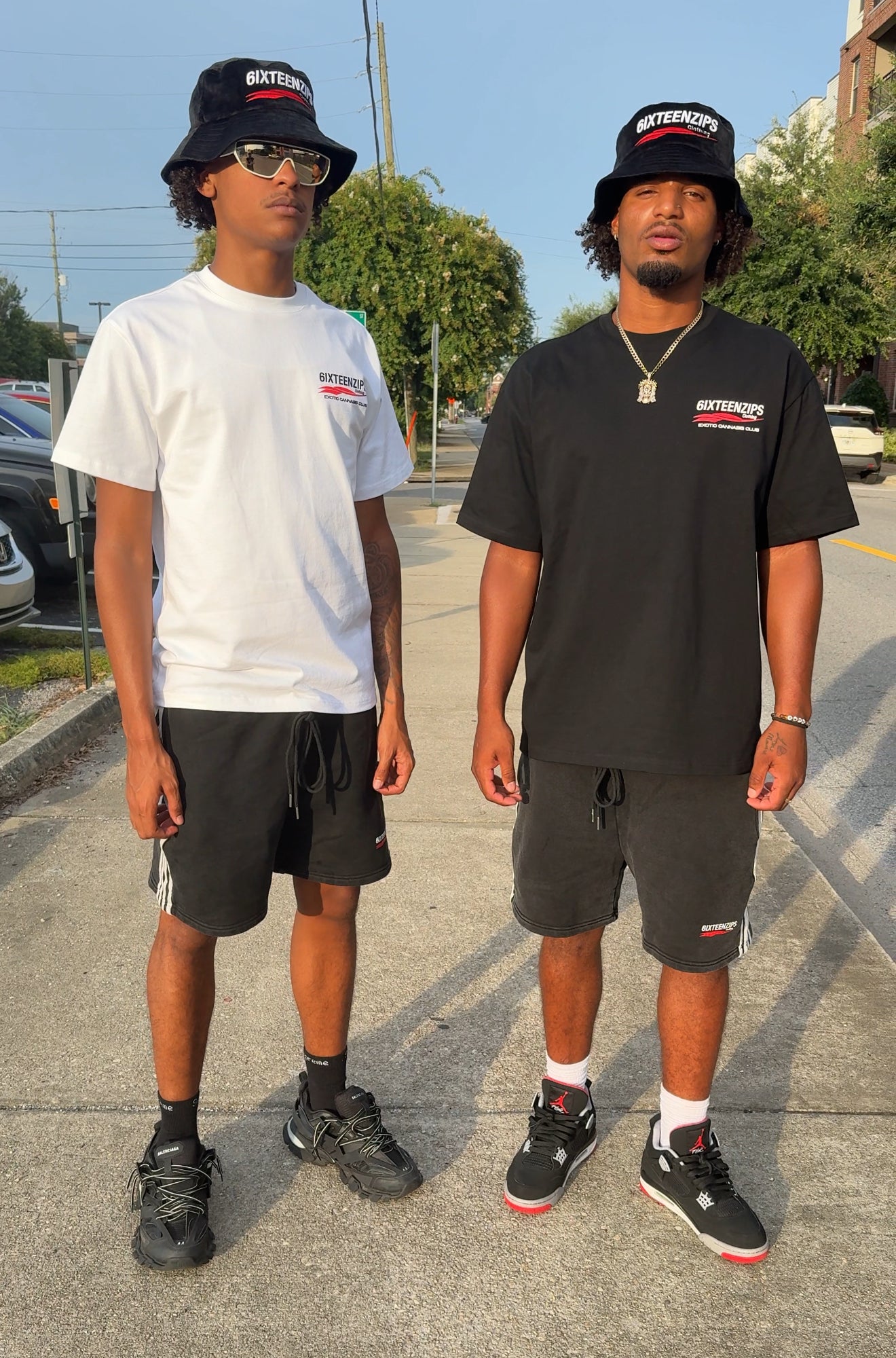 Black Acid Washed “Exotic Cannabis Club” Stripe Shorts - 6IXTEEN Zips