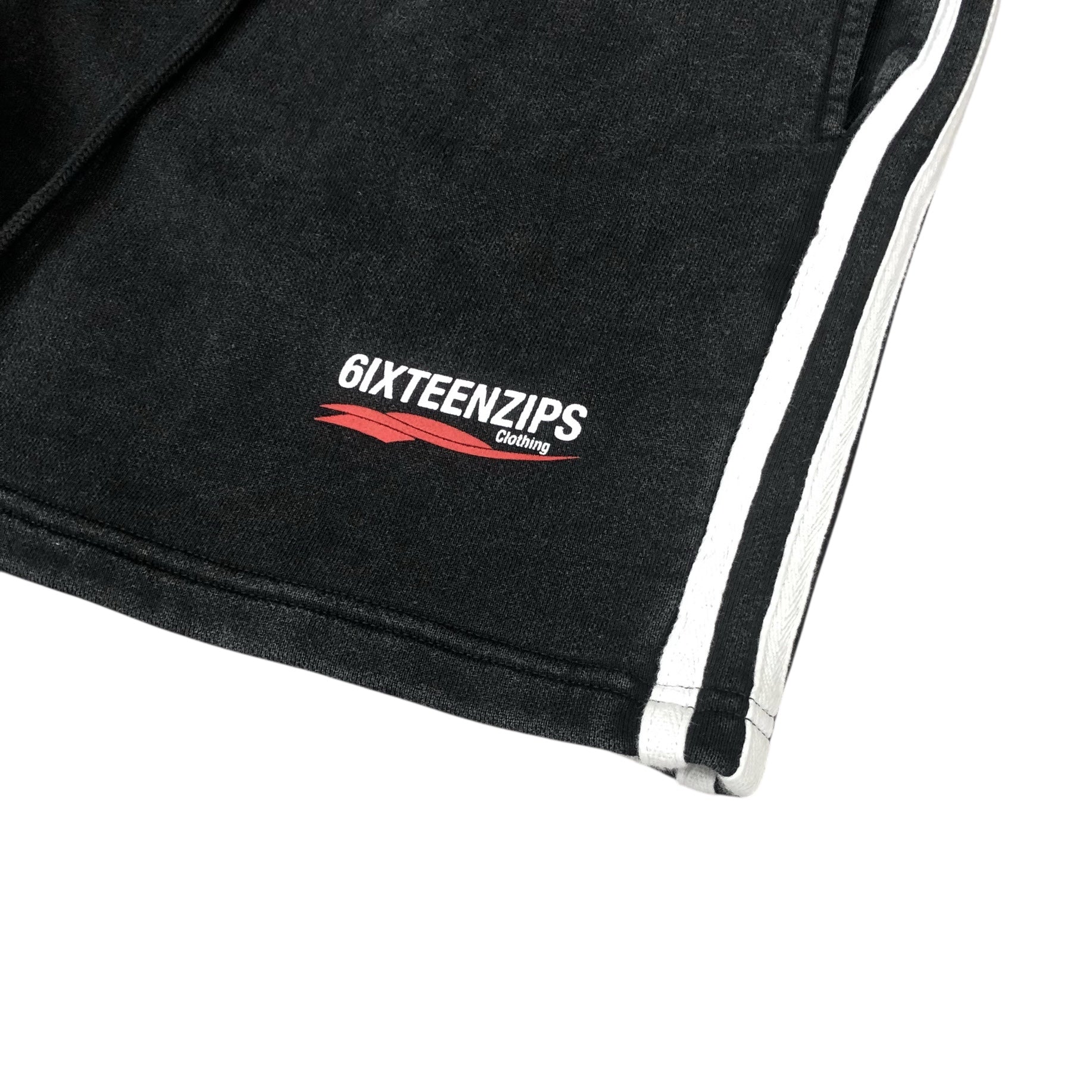Black Acid Washed “Exotic Cannabis Club” Stripe Shorts - 6IXTEEN Zips
