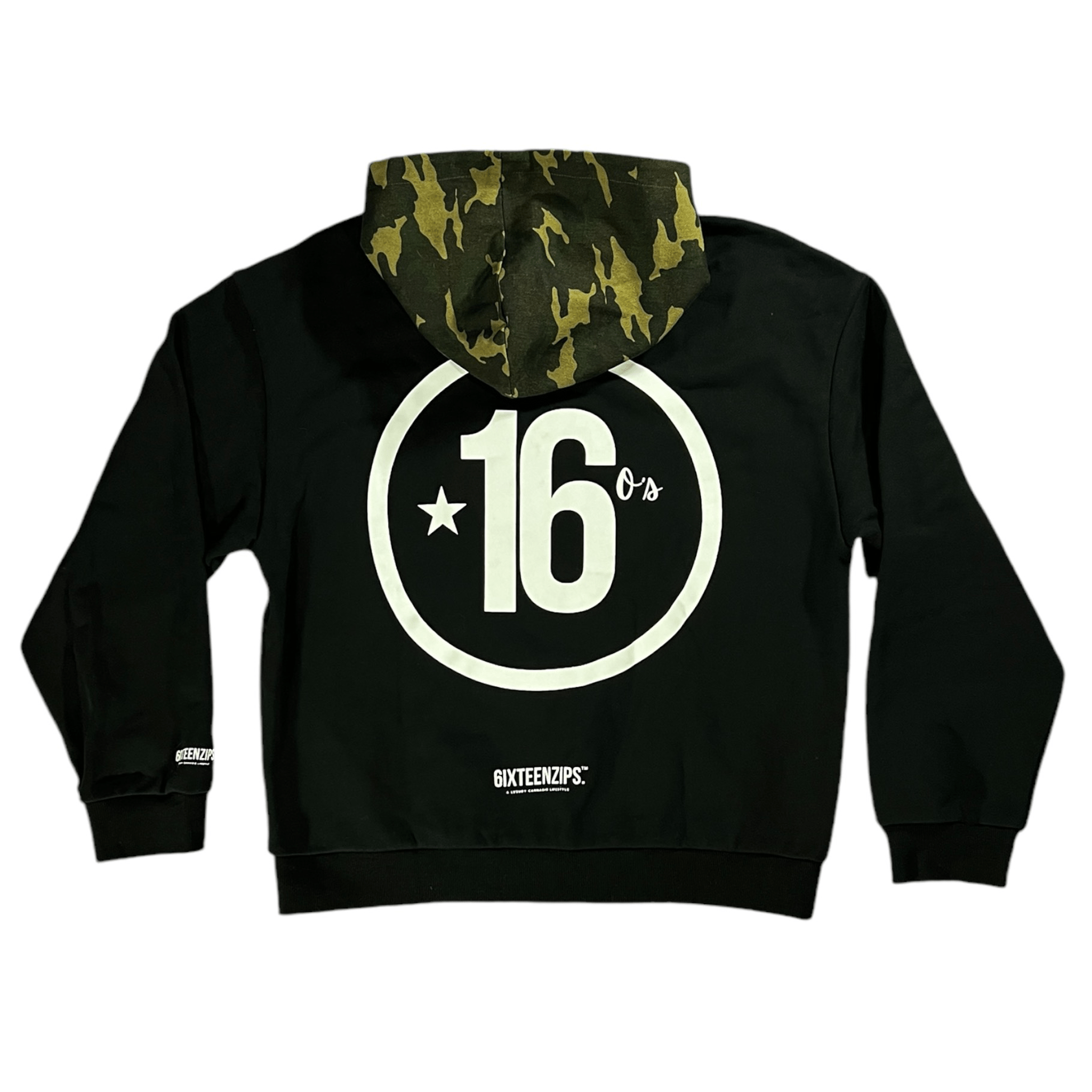 Black “ALLSTAR” Logo French Terry/Camo Denim Twill Hoodie - 6IXTEEN Zips