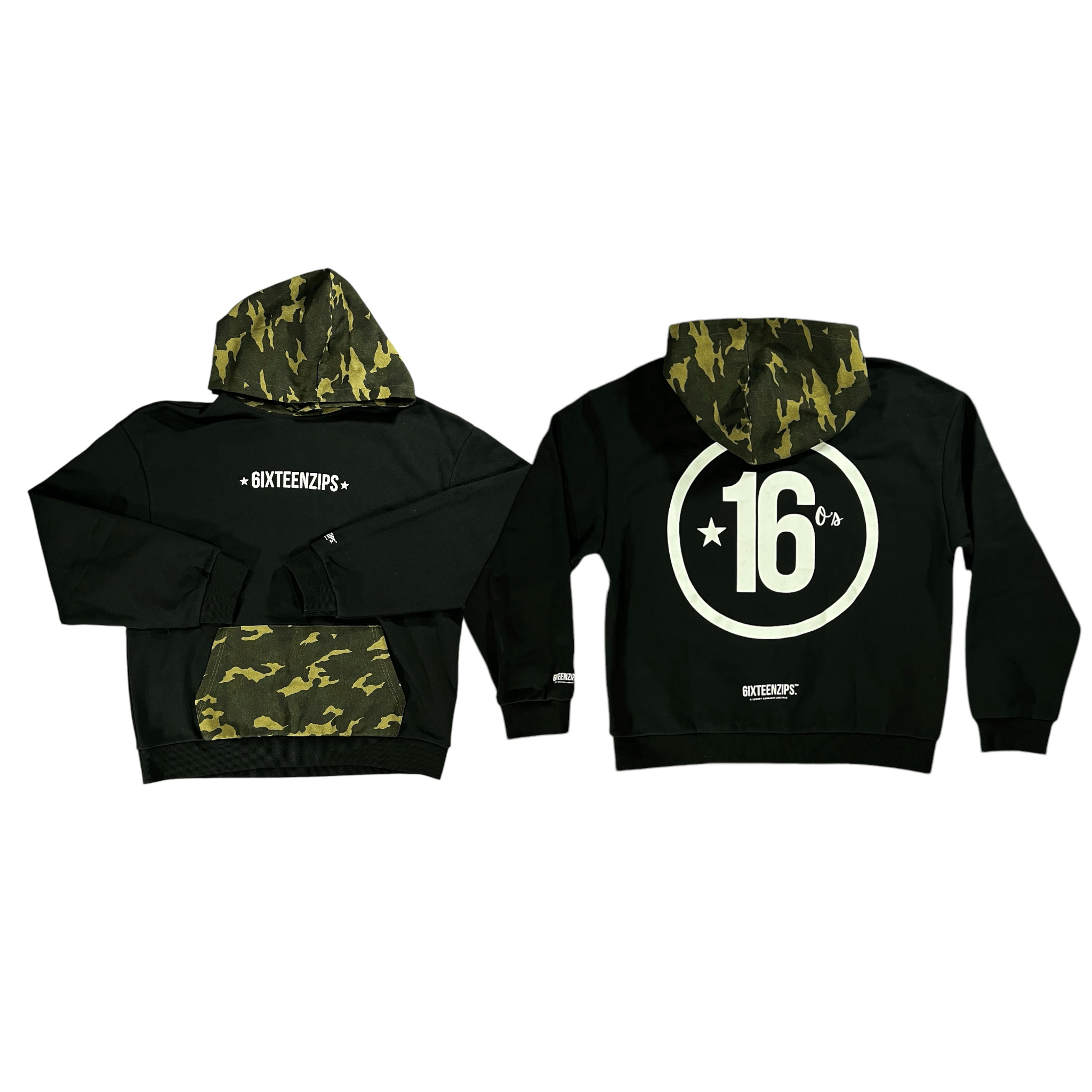 Black “ALLSTAR” Logo French Terry/Camo Denim Twill Hoodie - 6IXTEEN Zips
