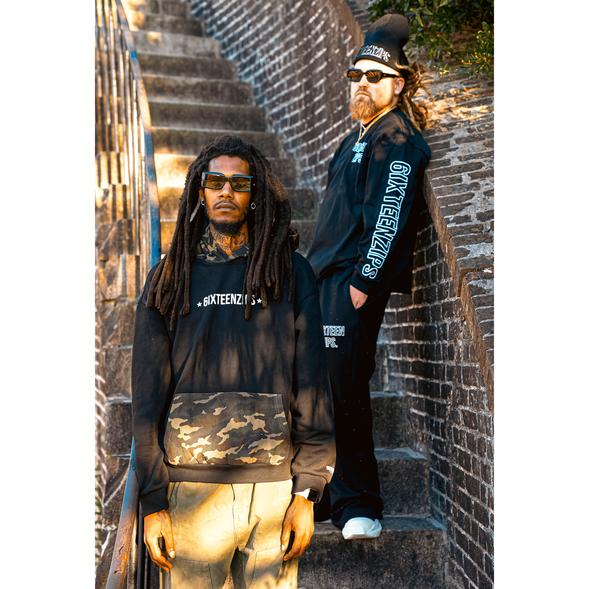 Black “ALLSTAR” Logo French Terry/Camo Denim Twill Hoodie - 6IXTEEN Zips
