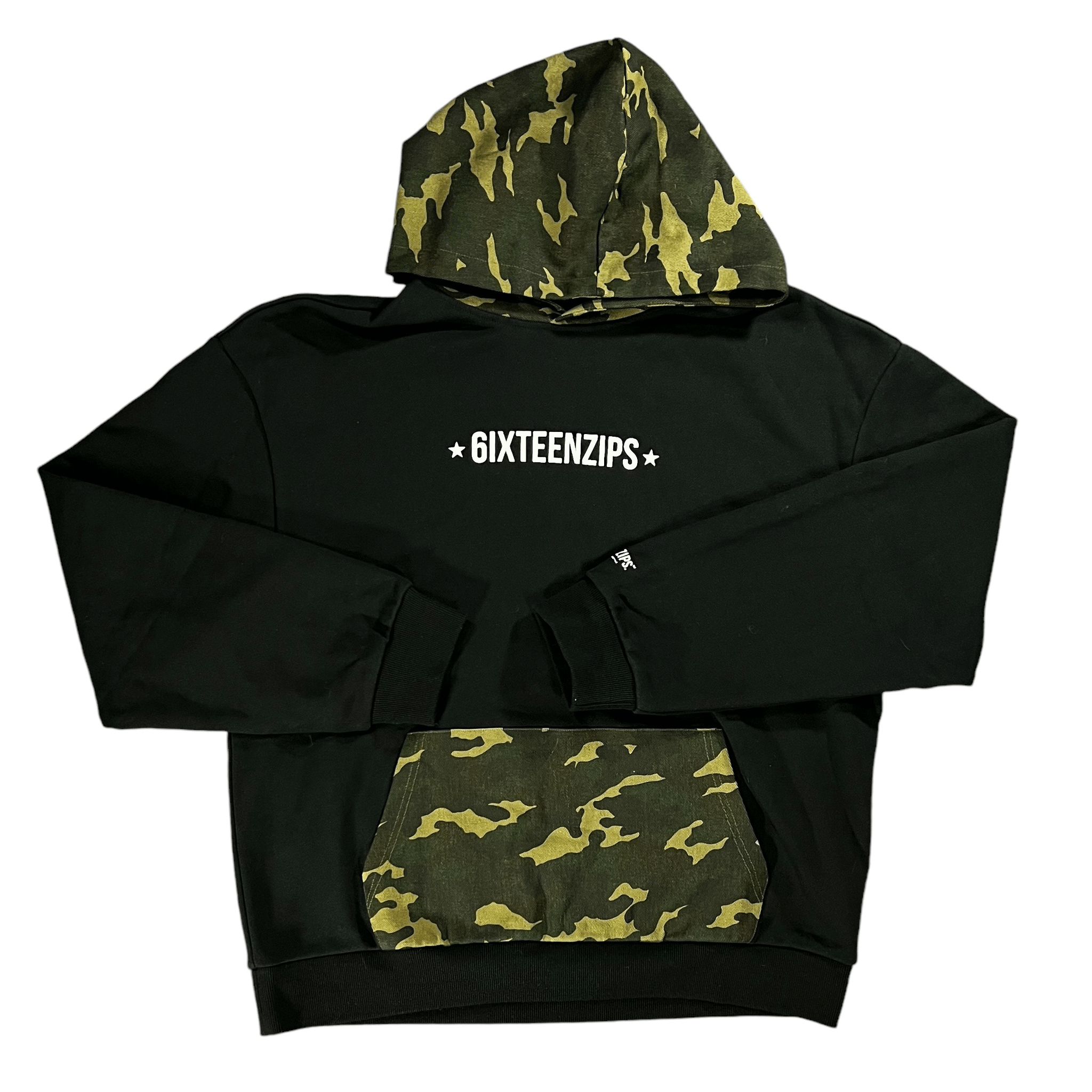 Black “ALLSTAR” Logo French Terry/Camo Denim Twill Hoodie - 6IXTEEN Zips