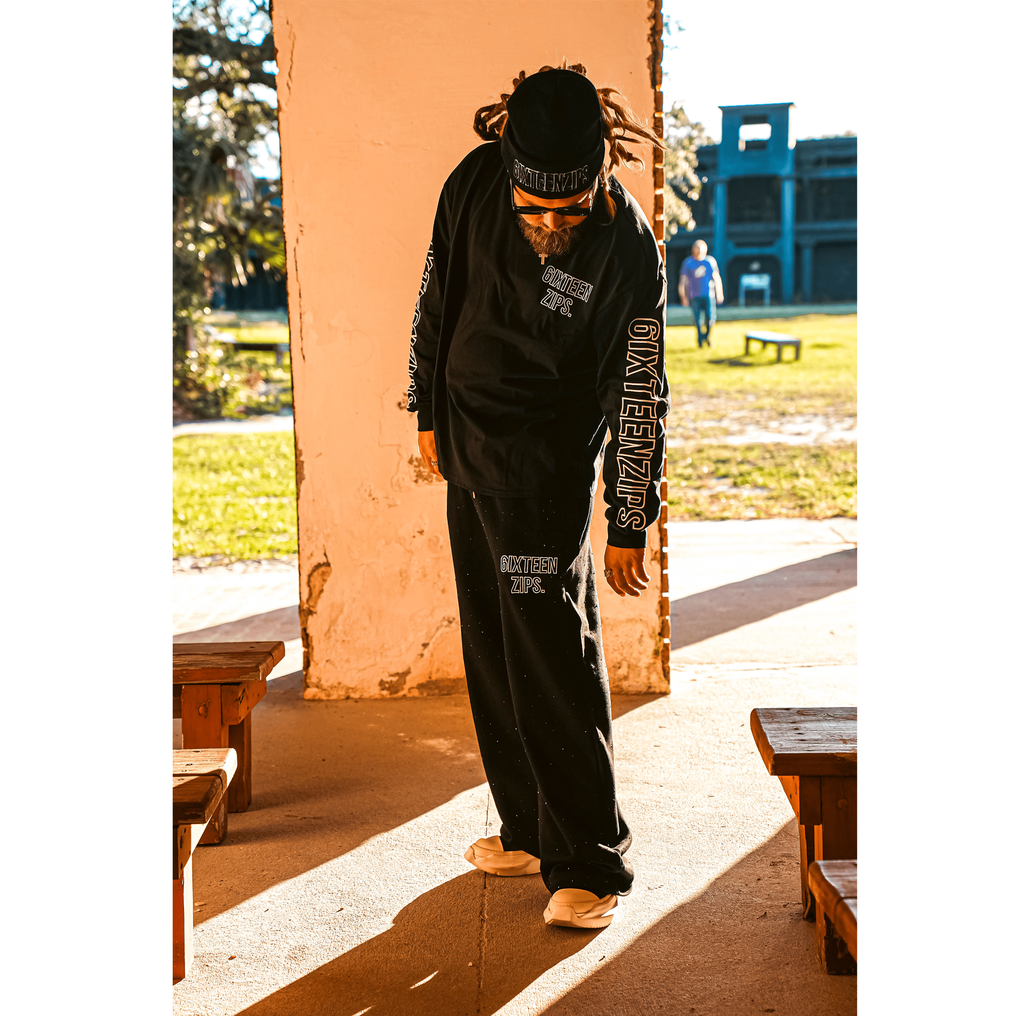 Black "Outline" Logo LongSleeve - 6IXTEEN Zips