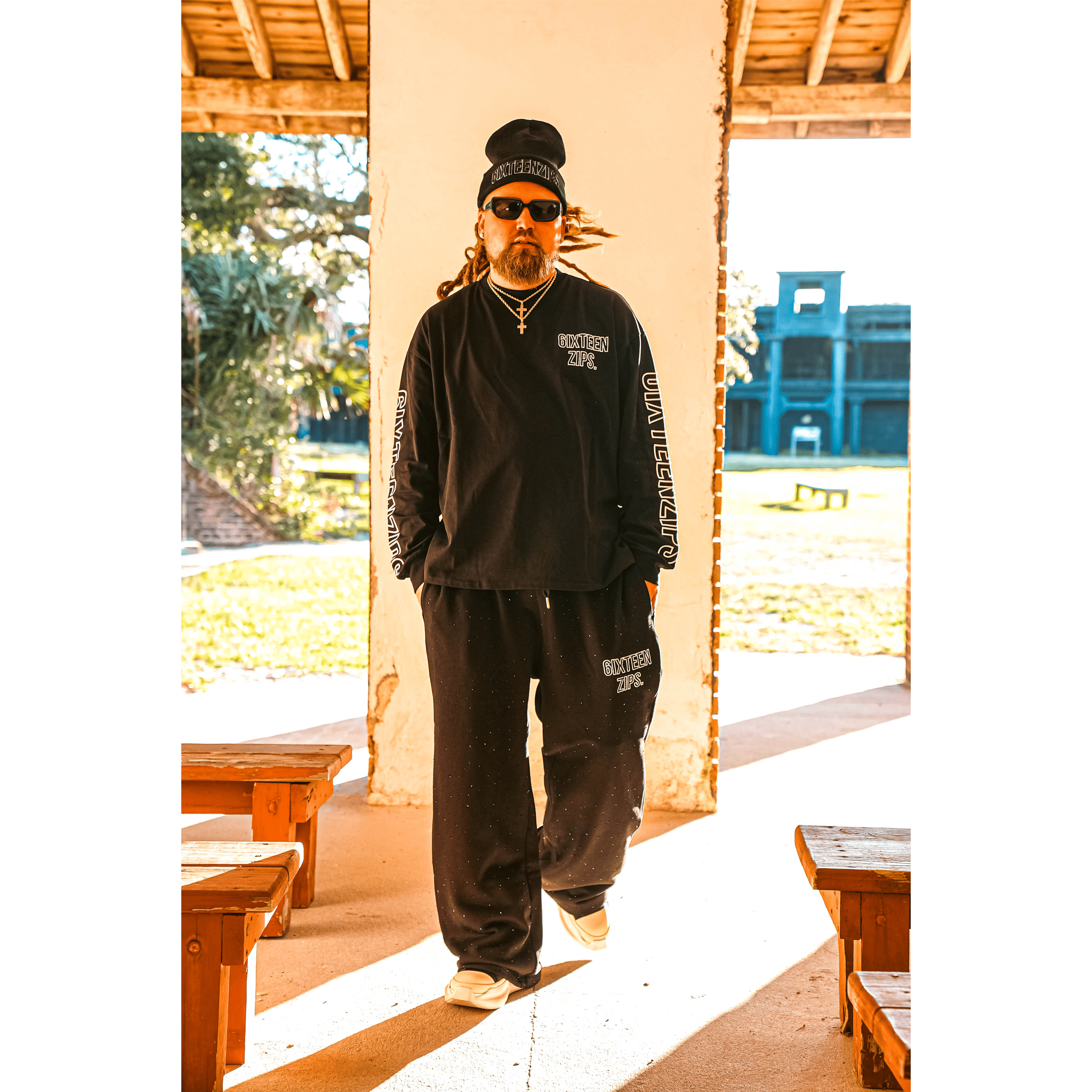 Black "Outline" Logo LongSleeve - 6IXTEEN Zips