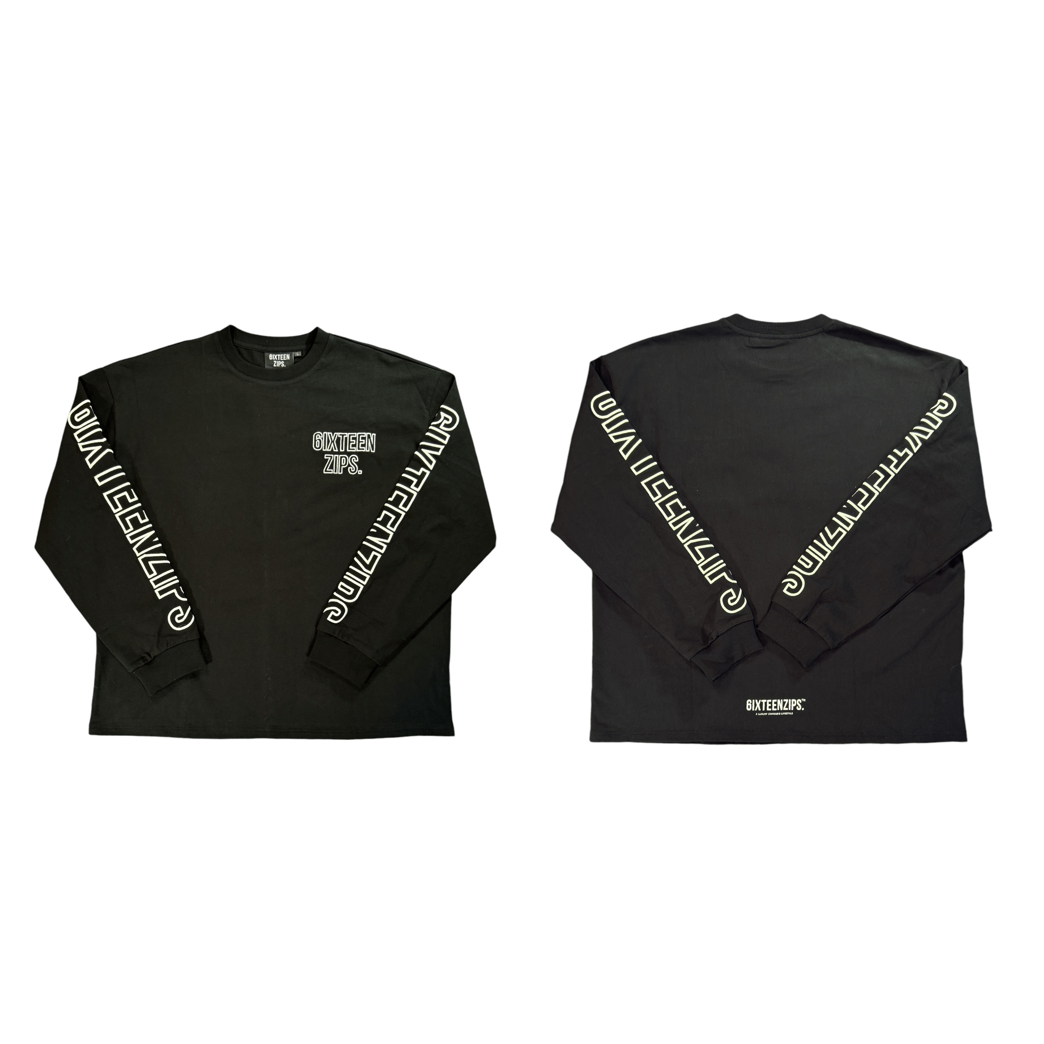 Black "Outline" Logo LongSleeve - 6IXTEEN Zips