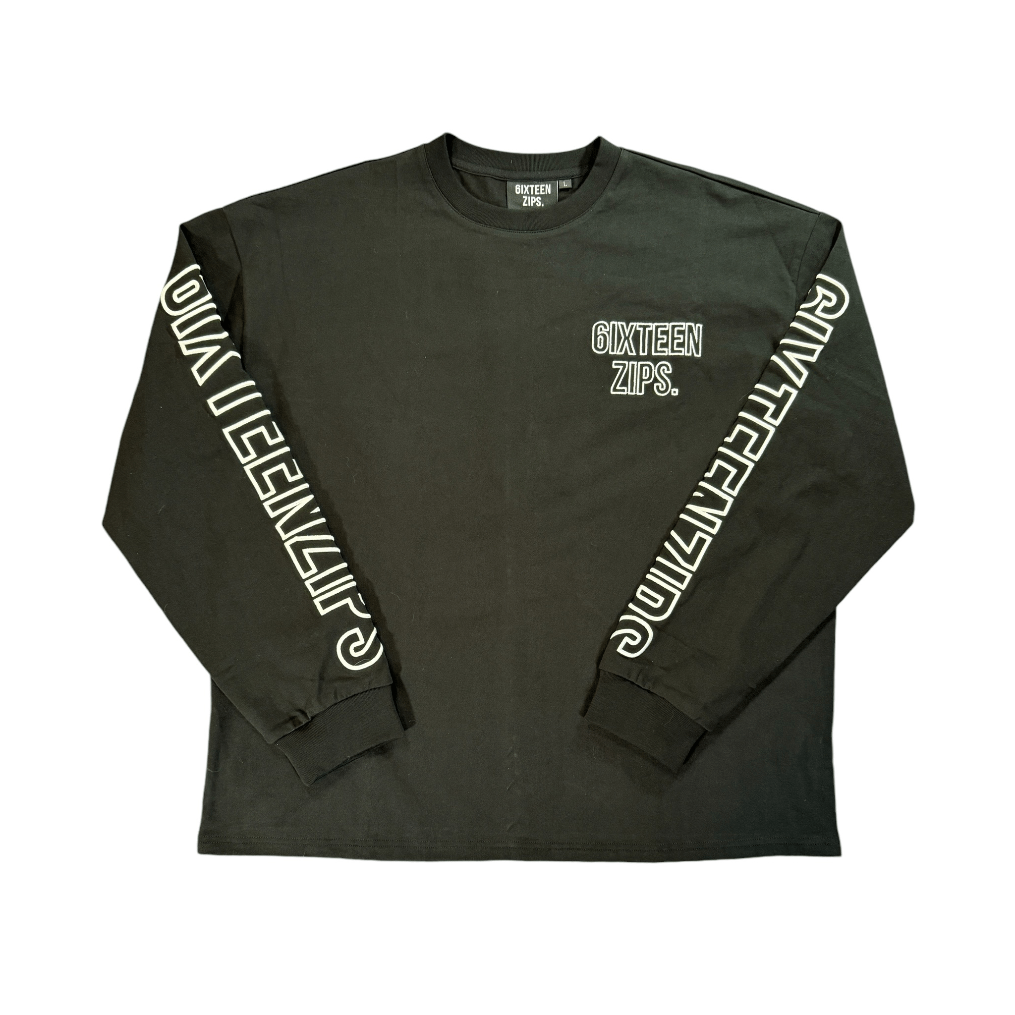 Black "Outline" Logo LongSleeve - 6IXTEEN Zips