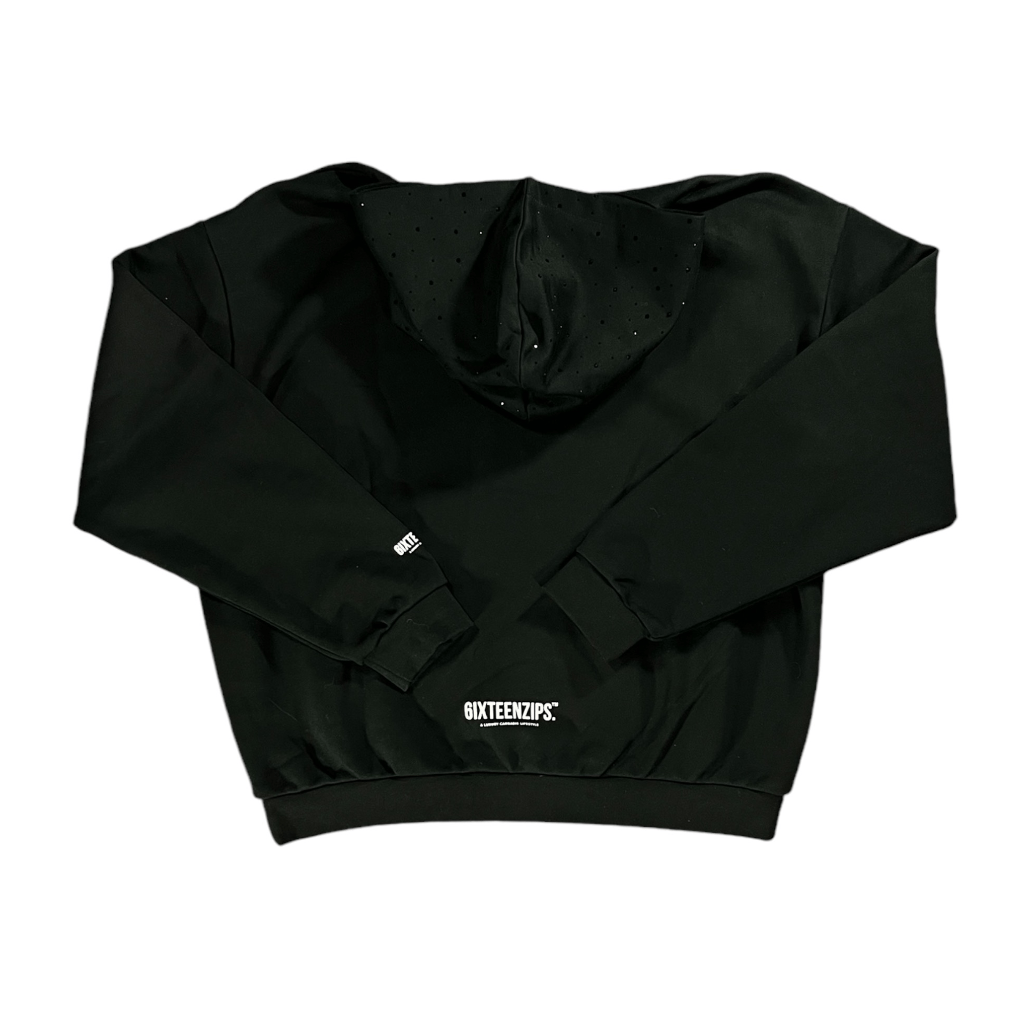 Black “Outline” Logo Rhinestone Hoodie - 6IXTEEN Zips