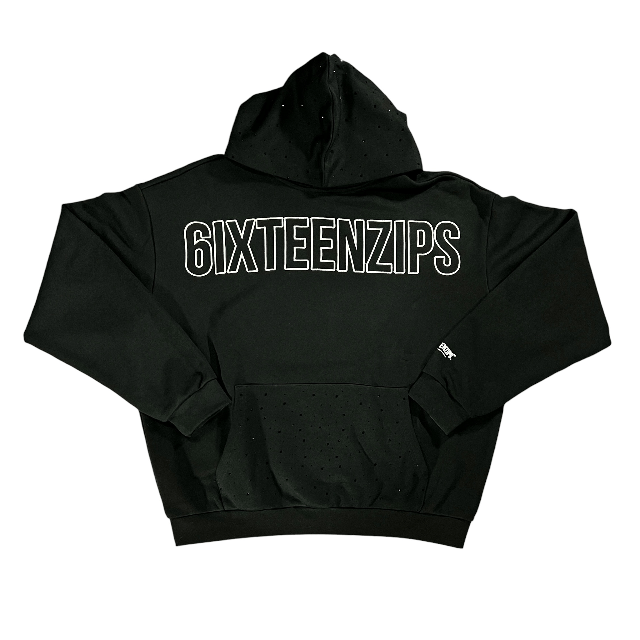 Black “Outline” Logo Rhinestone Hoodie - 6IXTEEN Zips