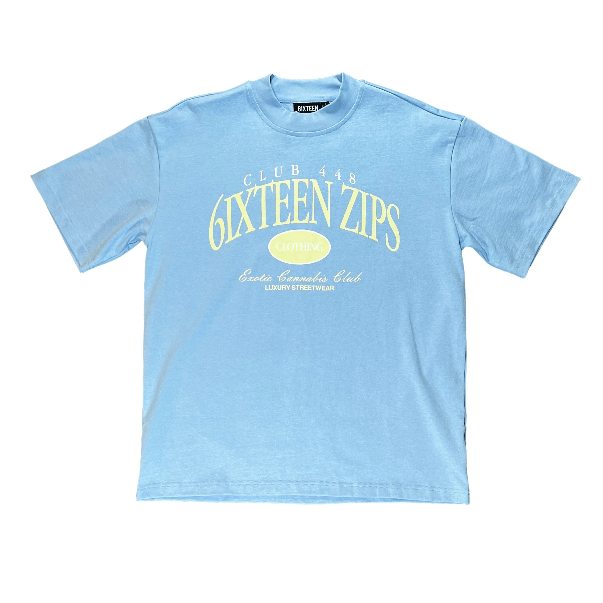 “Club 448” Sky Blue/Beige Heavyweight Luxury Tee - 6IXTEEN Zips