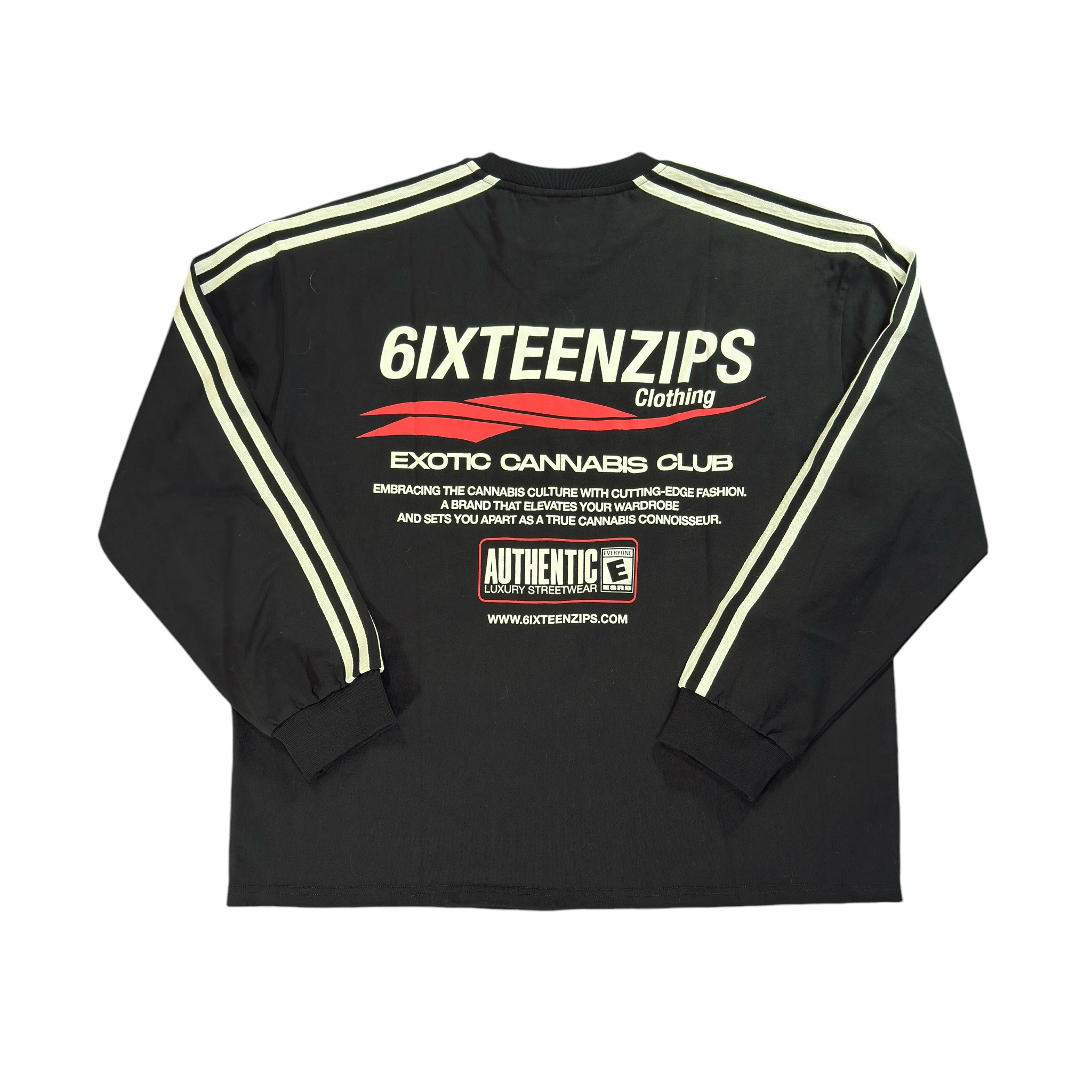 “ECC” Logo Black LongSleeve Striped Tshirt - 6IXTEEN Zips