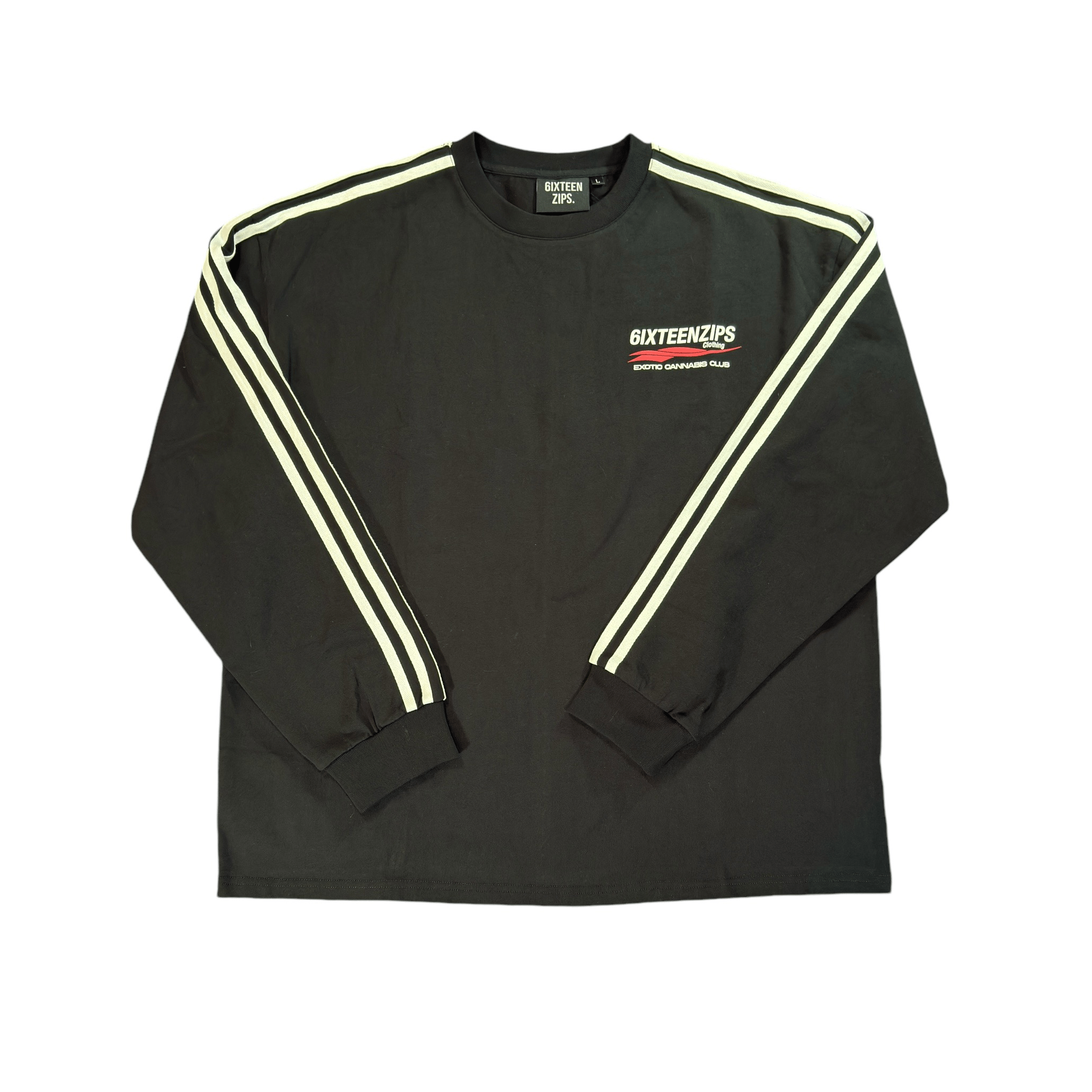 “ECC” Logo Black LongSleeve Striped Tshirt - 6IXTEEN Zips