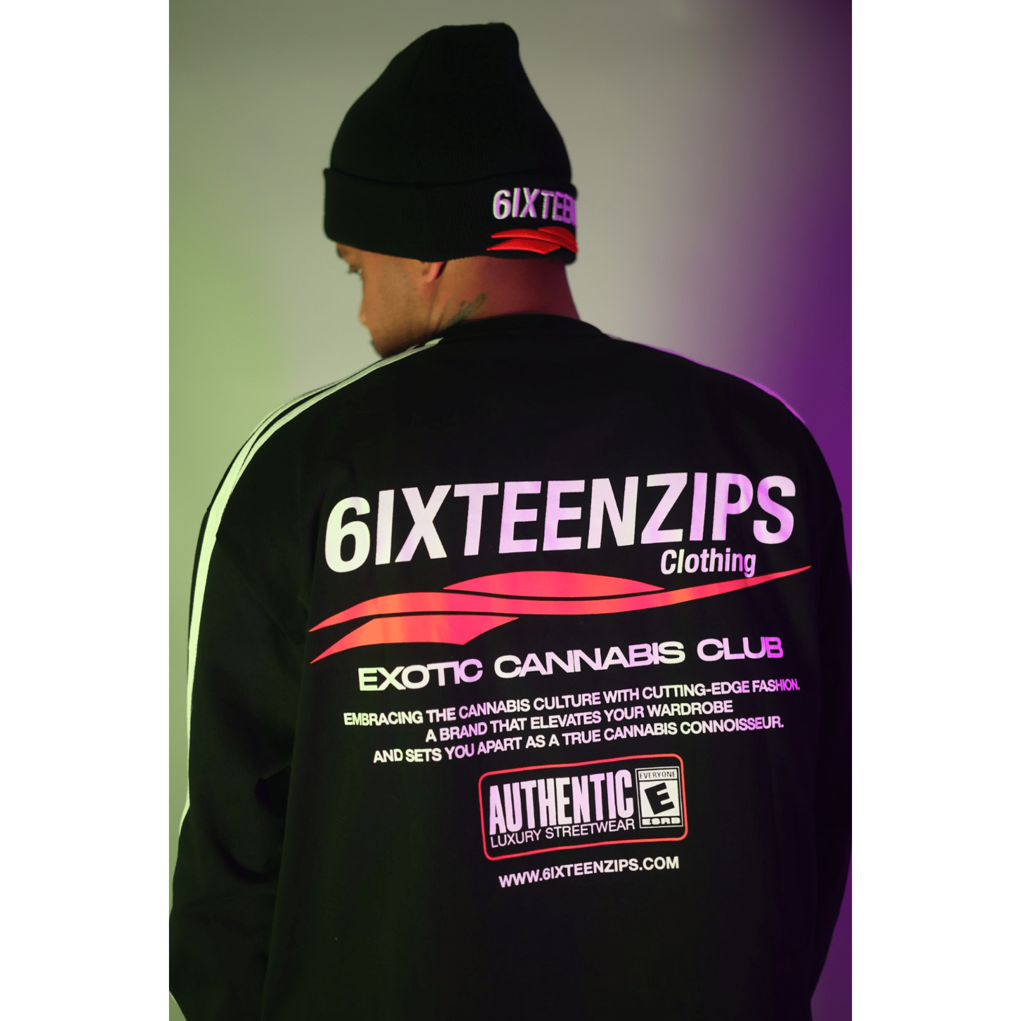 “ECC” Logo Black LongSleeve Striped Tshirt - 6IXTEEN Zips