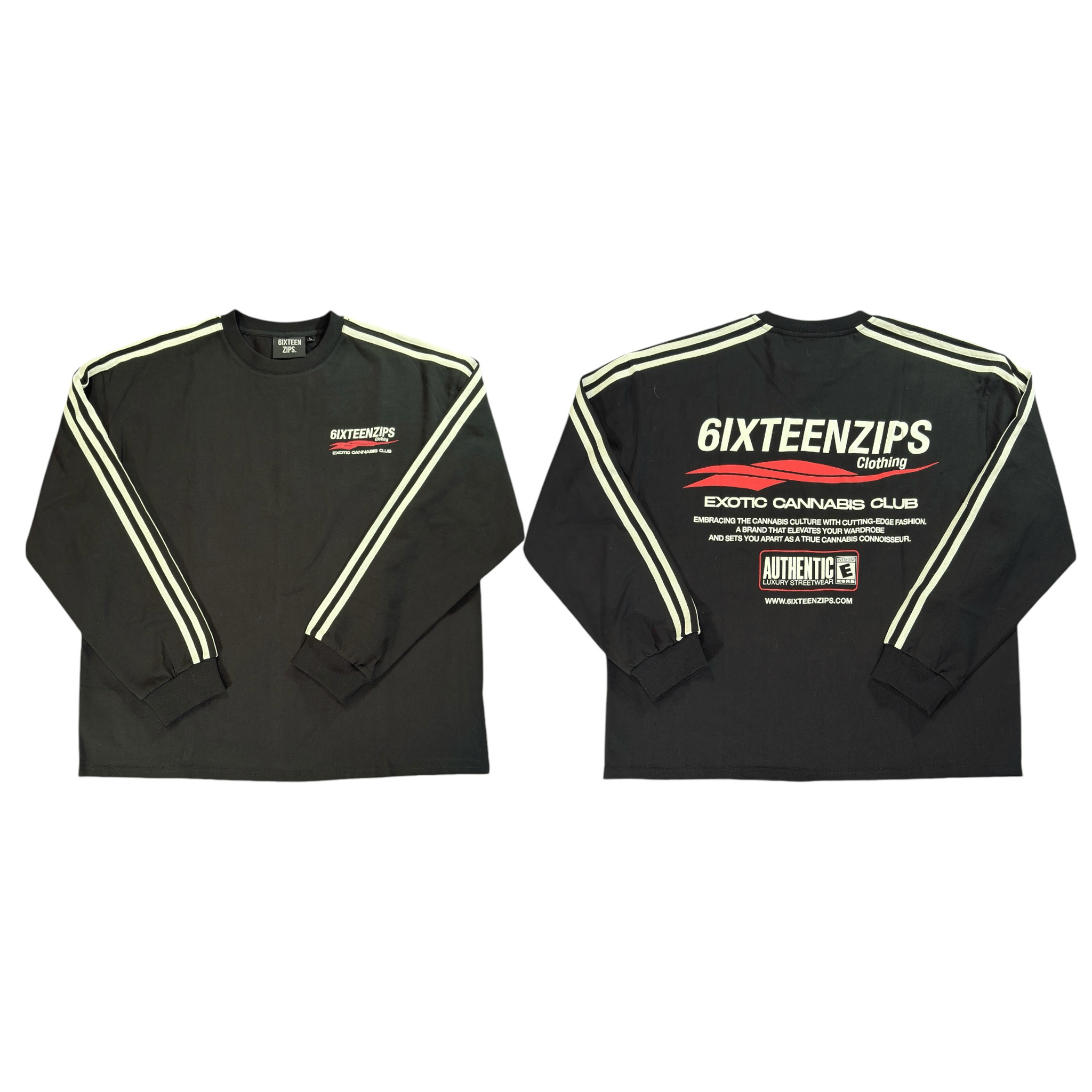 “ECC” Logo Black LongSleeve Striped Tshirt - 6IXTEEN Zips