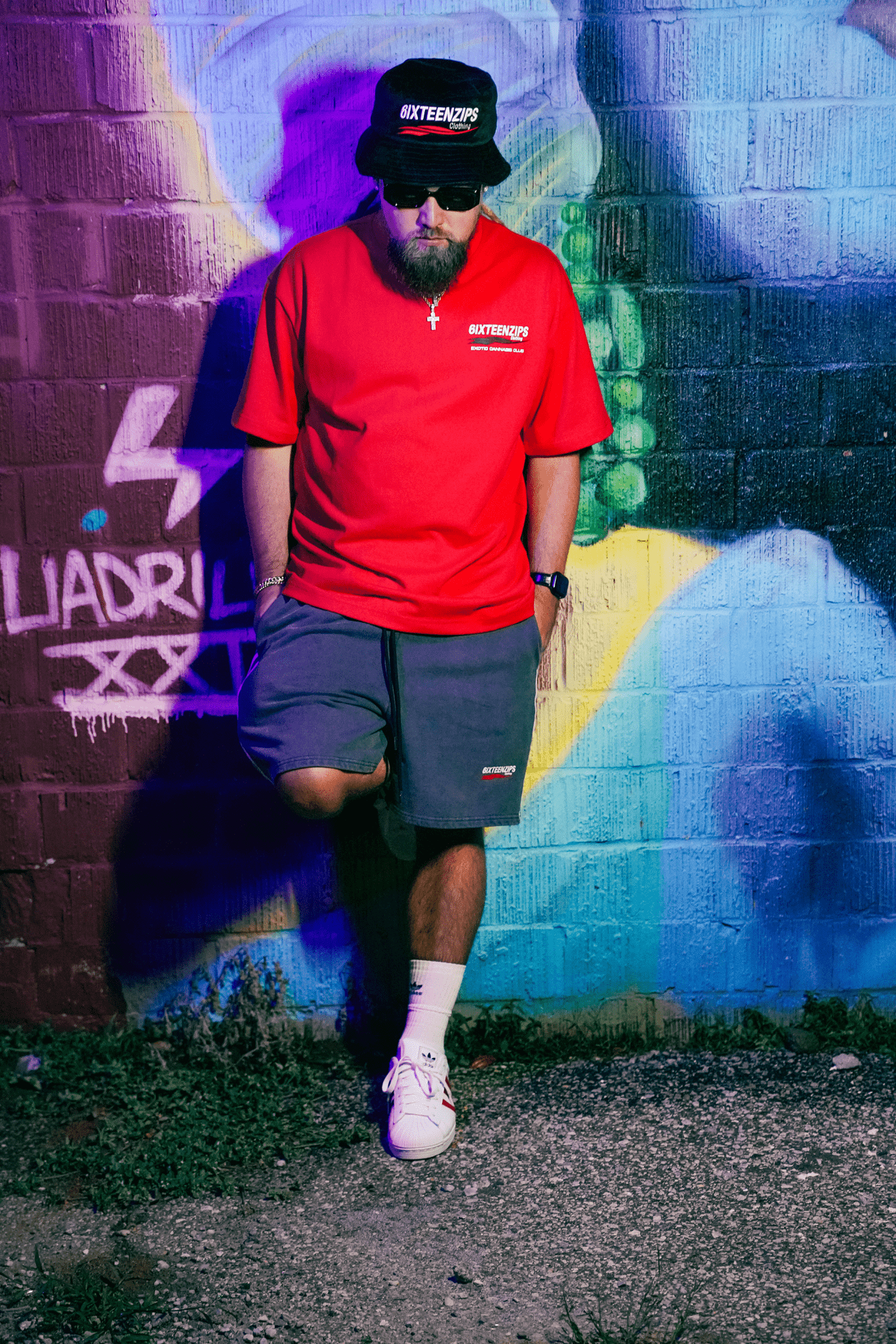 "Exotic Cannabis Club" Acid Wash Striped Shorts - 6IXTEEN Zips