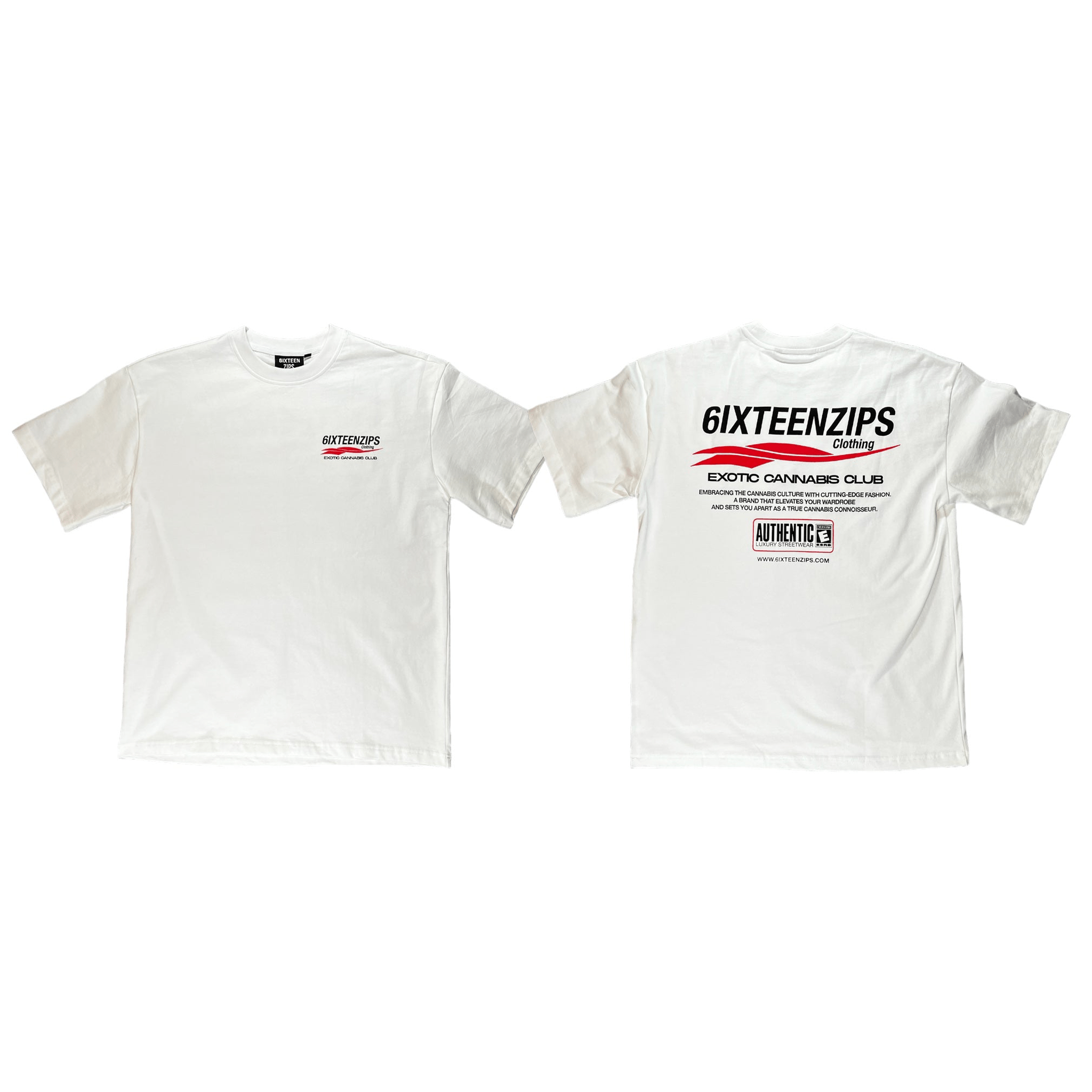 “Exotic Cannabis Club” Heavyweight Luxury White Tee - 6IXTEEN Zips