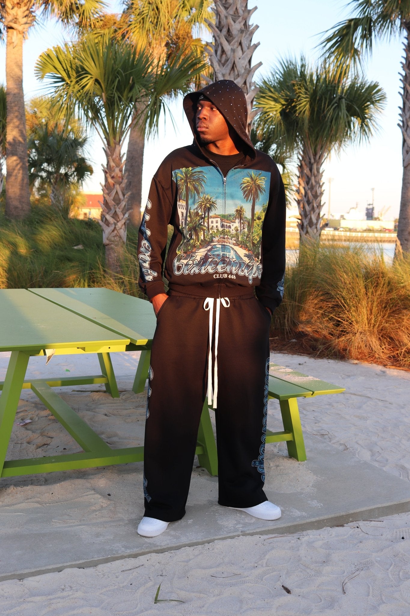 "Hidden Hills" Black French Terry Zip Up Hoodie - 6IXTEEN Zips