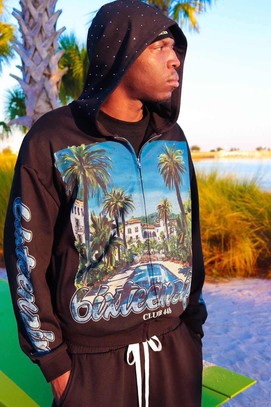 "Hidden Hills" Black French Terry Zip Up Hoodie - 6IXTEEN Zips