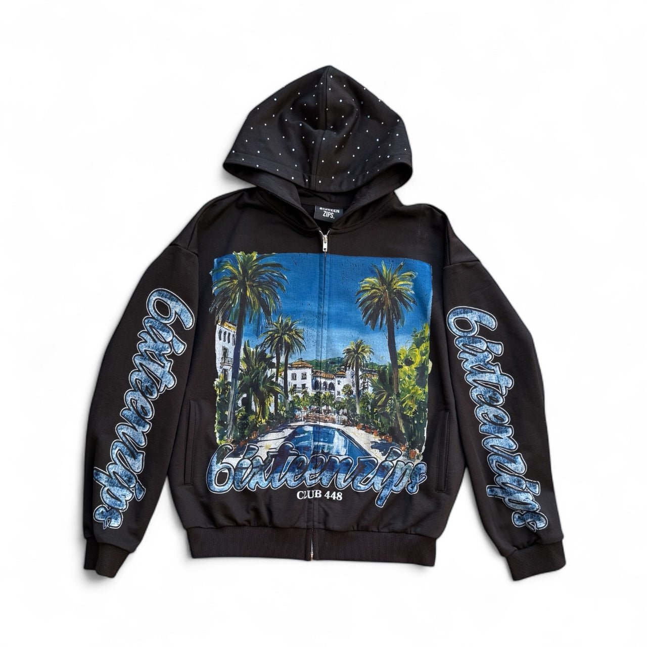 "Hidden Hills" Black French Terry Zip Up Hoodie - 6IXTEEN Zips