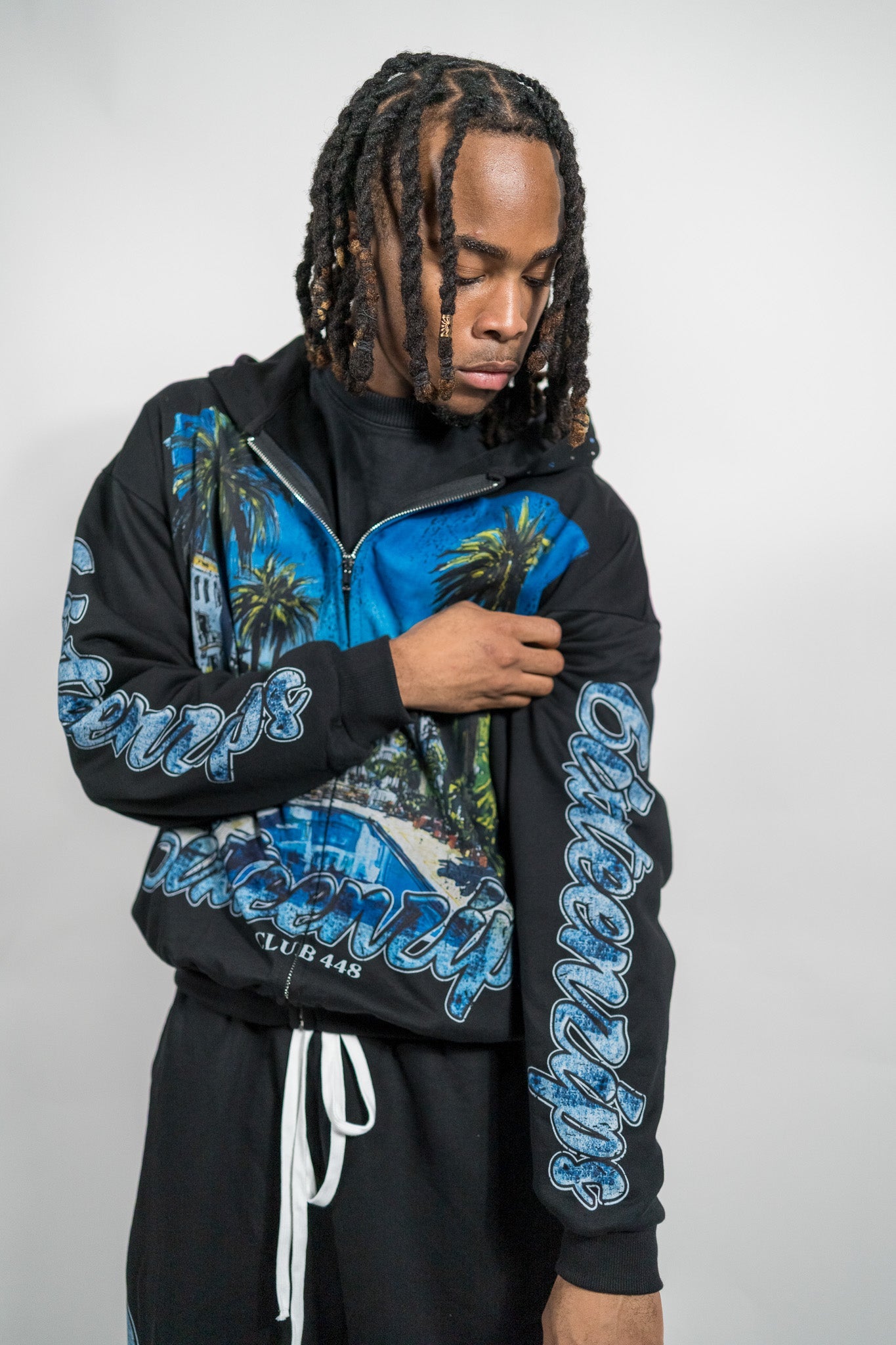 "Hidden Hills" Black French Terry Zip Up Hoodie - 6IXTEEN Zips