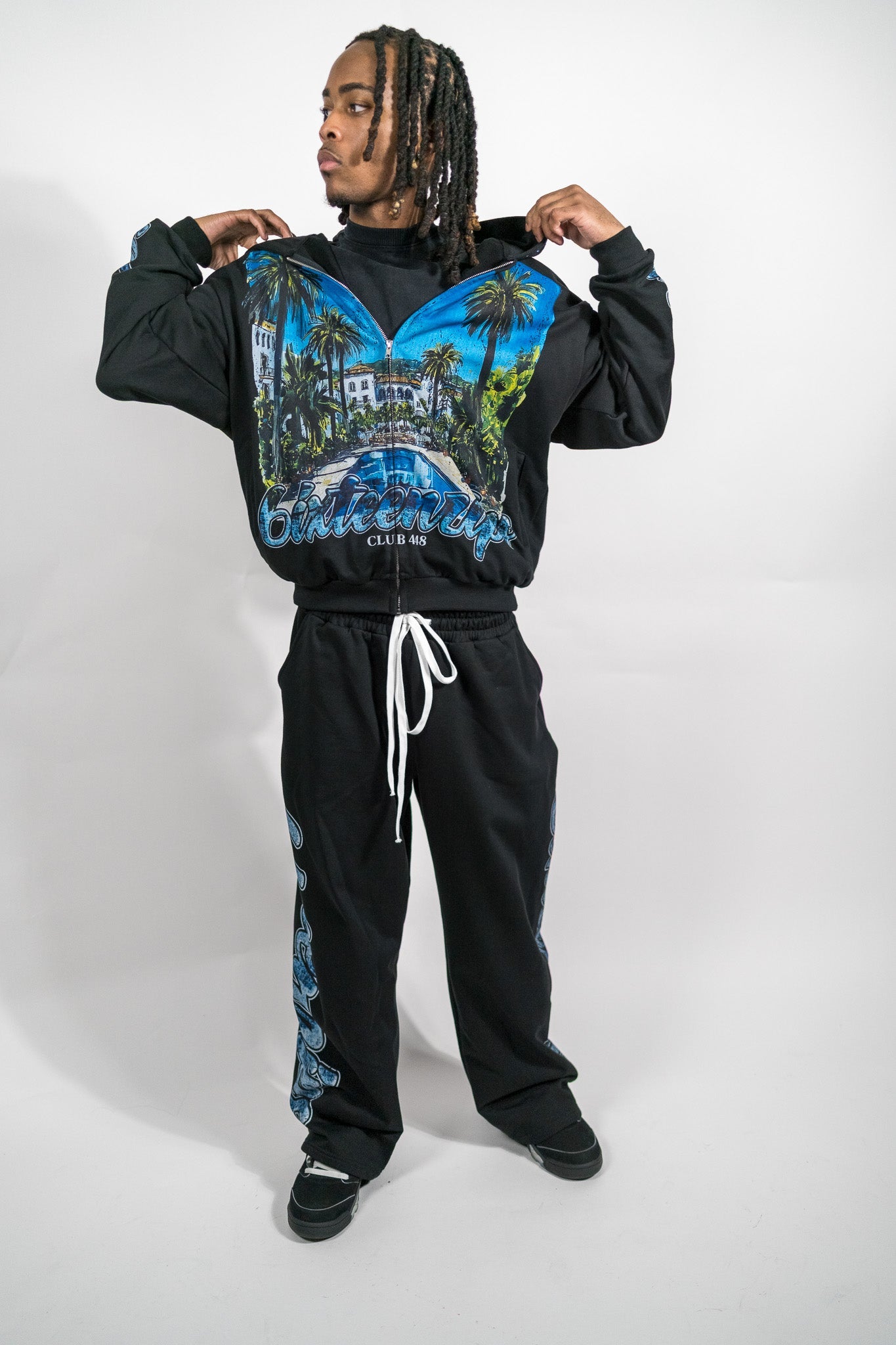 "Hidden Hills" Black French Terry Zip Up Hoodie - 6IXTEEN Zips