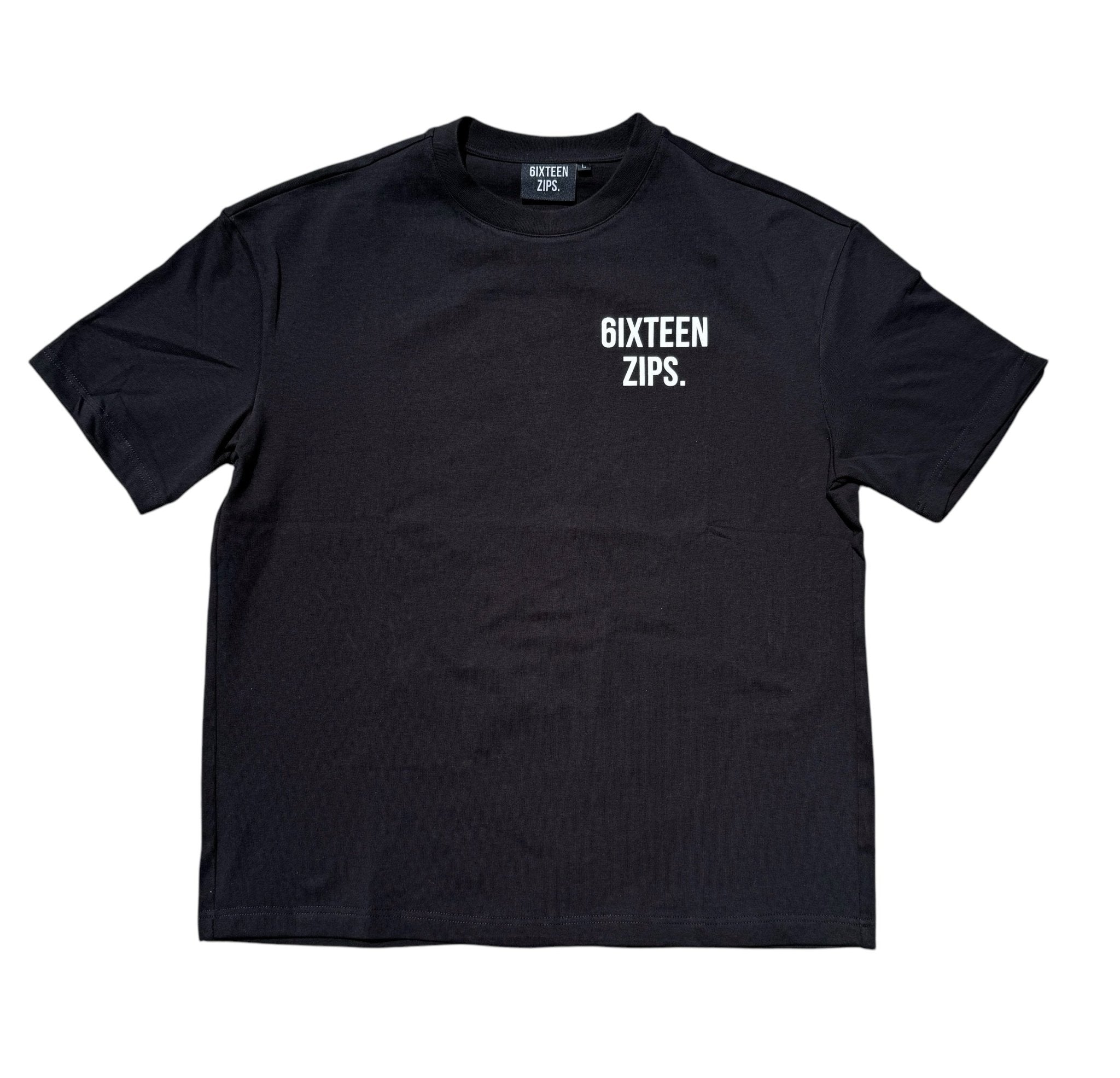 "OG LOGO" Black TradeMark Heavyweight Boxy T-Shirt - 6IXTEEN Zips