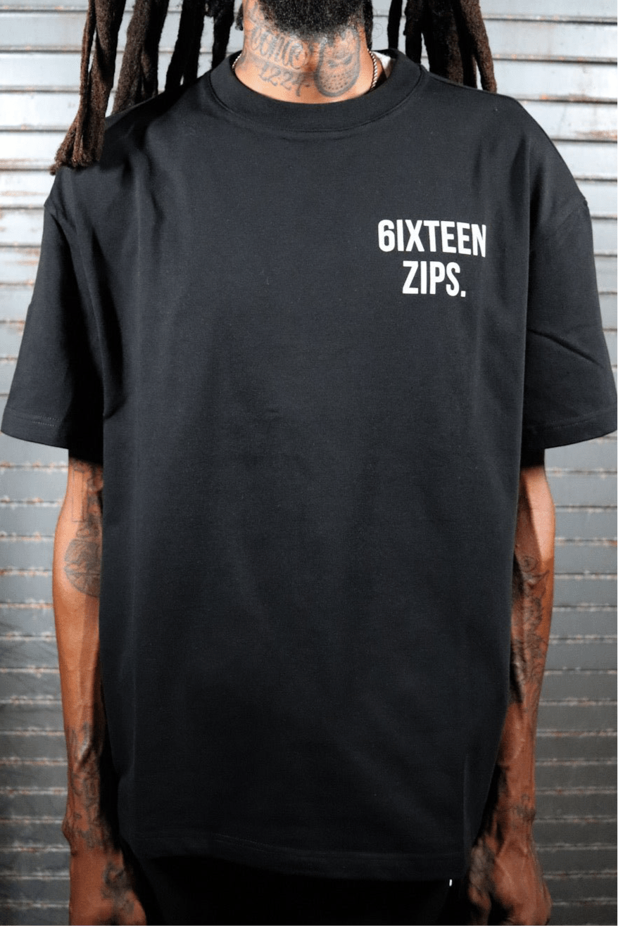 "OG LOGO" Black TradeMark Heavyweight Boxy T-Shirt - 6IXTEEN Zips