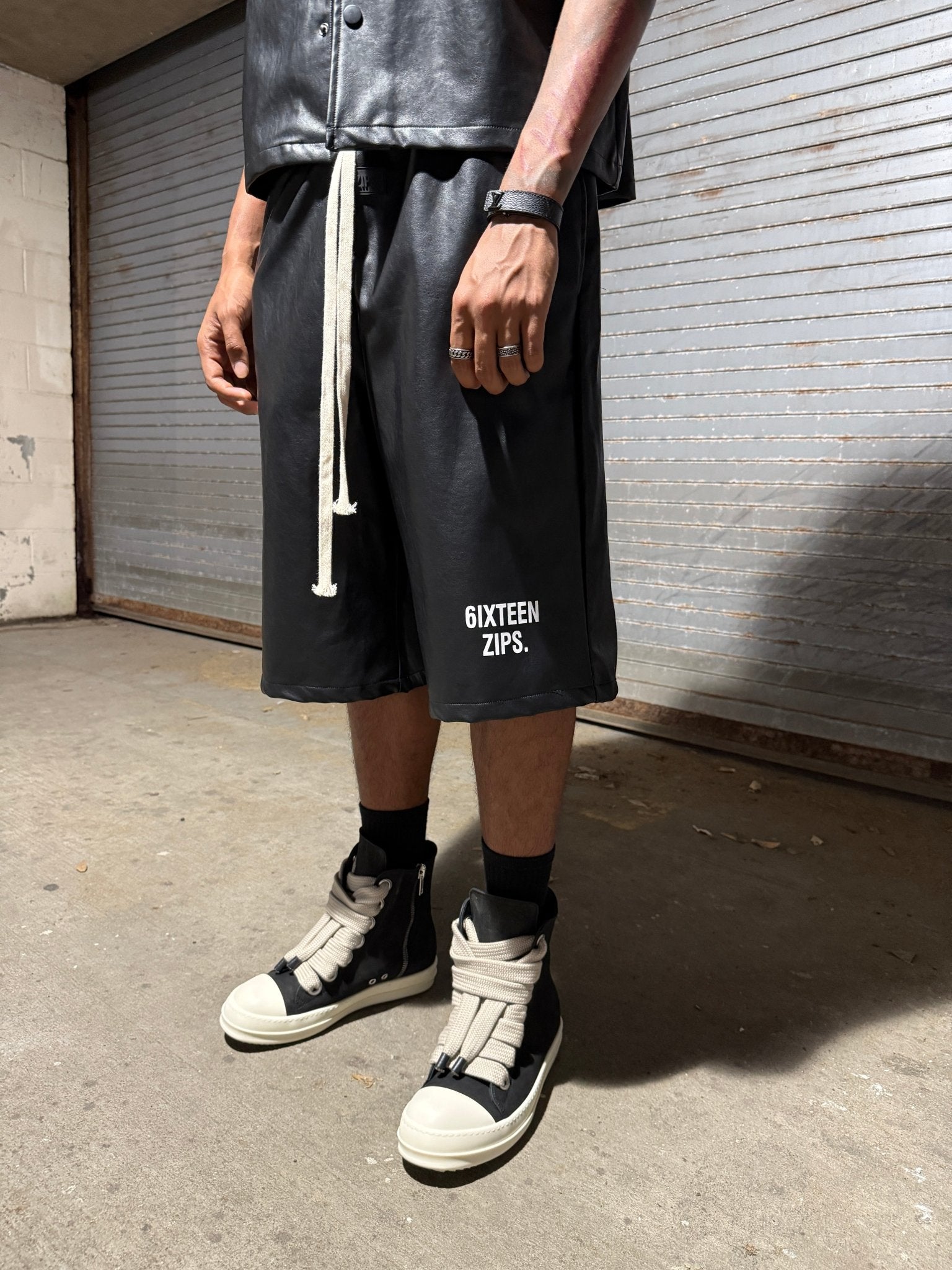 “OG” Logo Leather Shorts - 6IXTEEN Zips