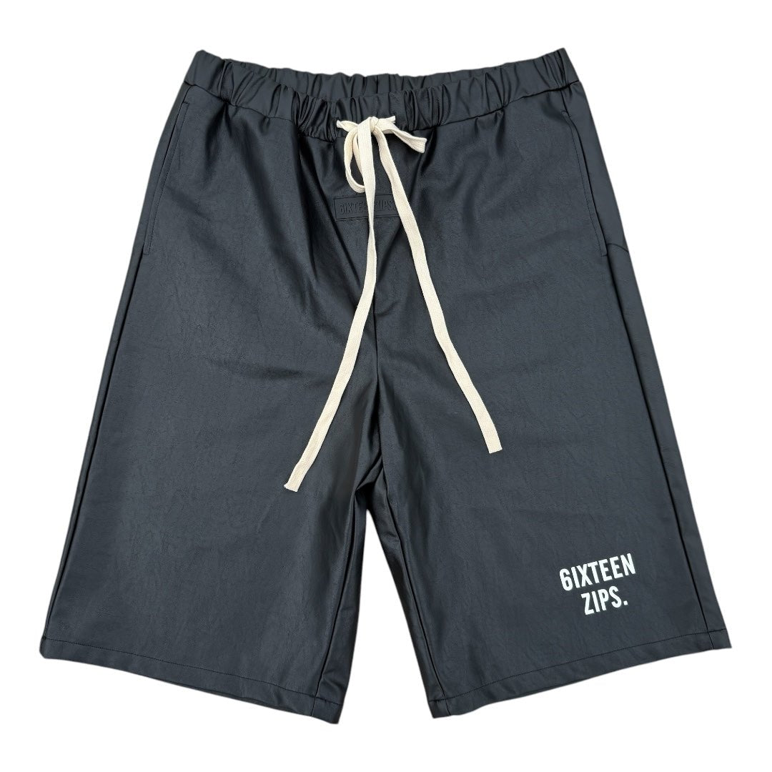 “OG” Logo Leather Shorts - 6IXTEEN Zips