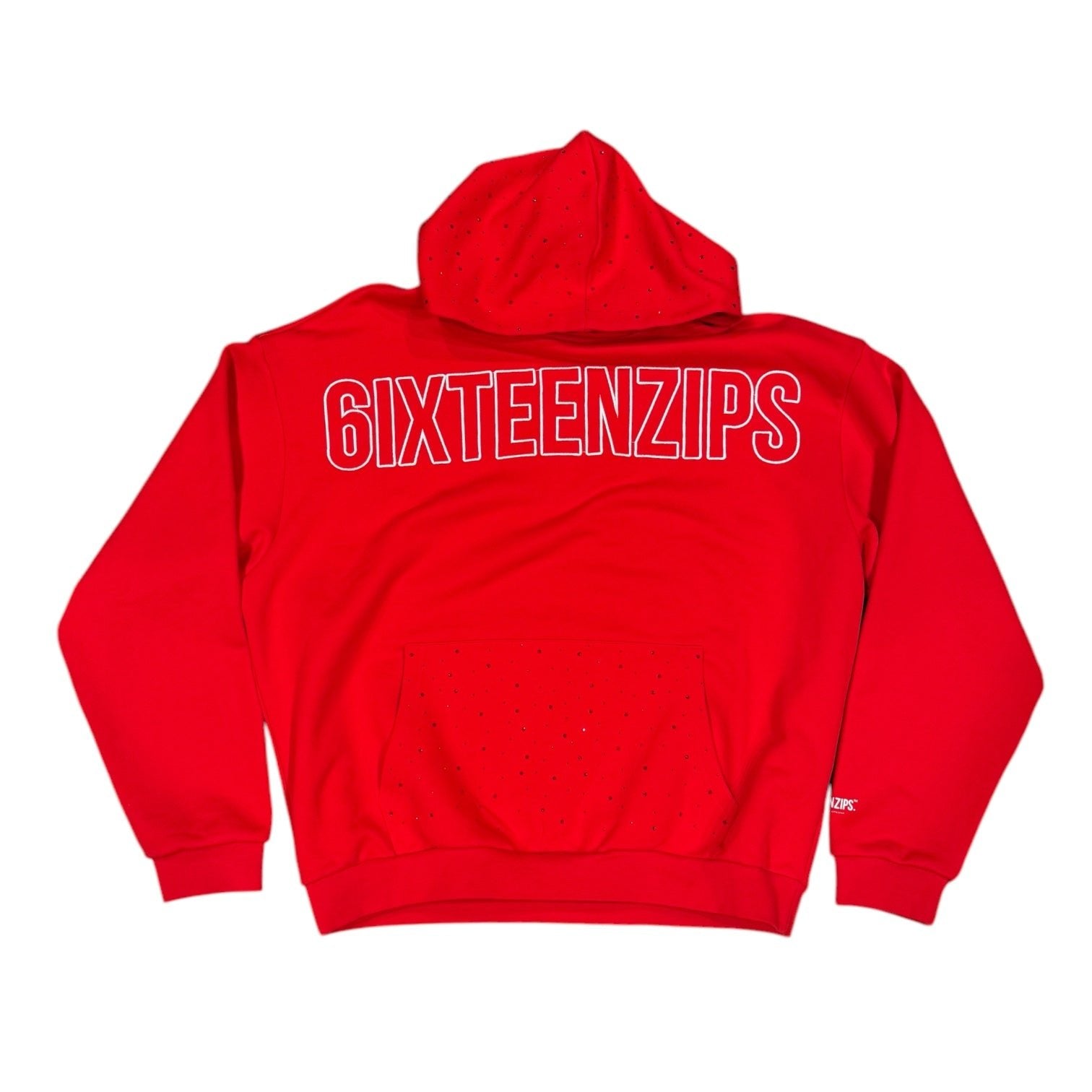 Red “Outline” Logo Rhinestone Hoodie - 6IXTEEN Zips