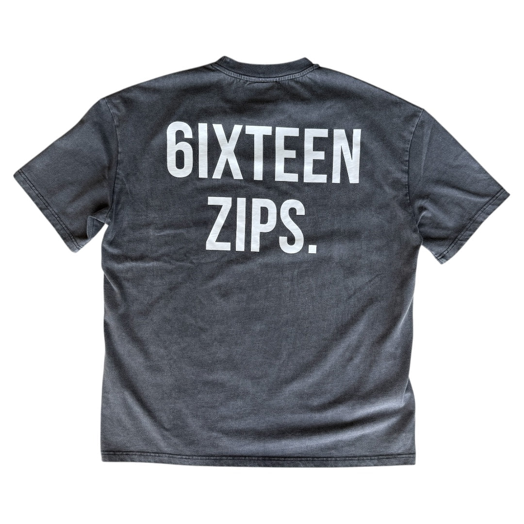 "The Universal Language" Black Acid Washed OverSized Boxy T-shirt - 6IXTEEN Zips