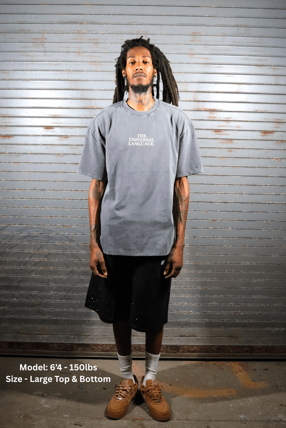 "The Universal Language" Charcoal Acid Washed Boxy T-shirt - 6IXTEEN Zips