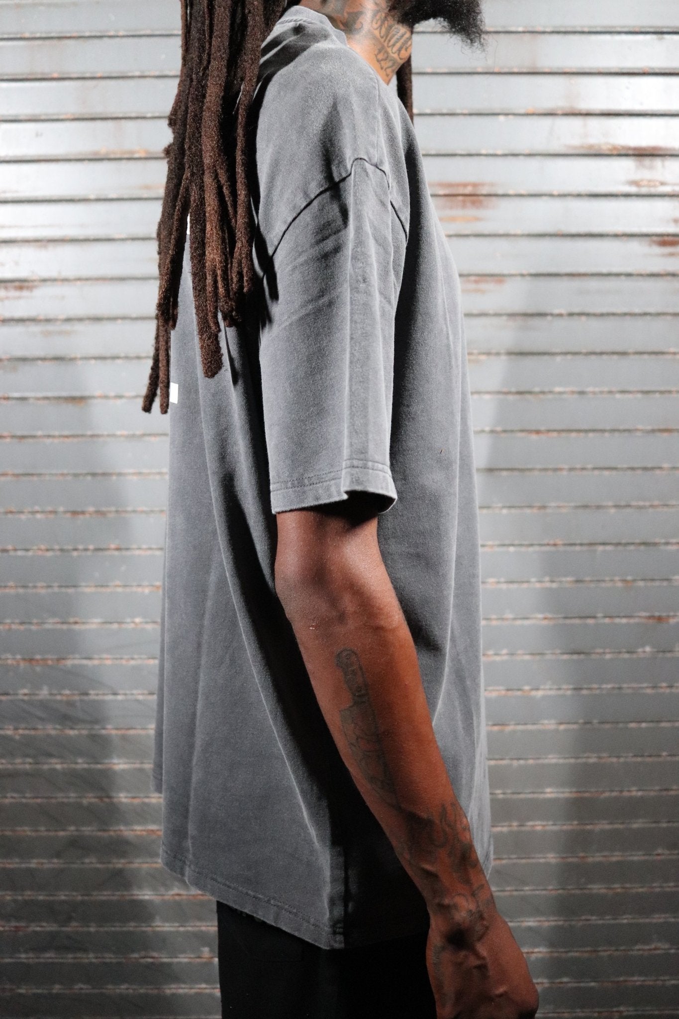 "The Universal Language" Charcoal Acid Washed Boxy T-shirt - 6IXTEEN Zips