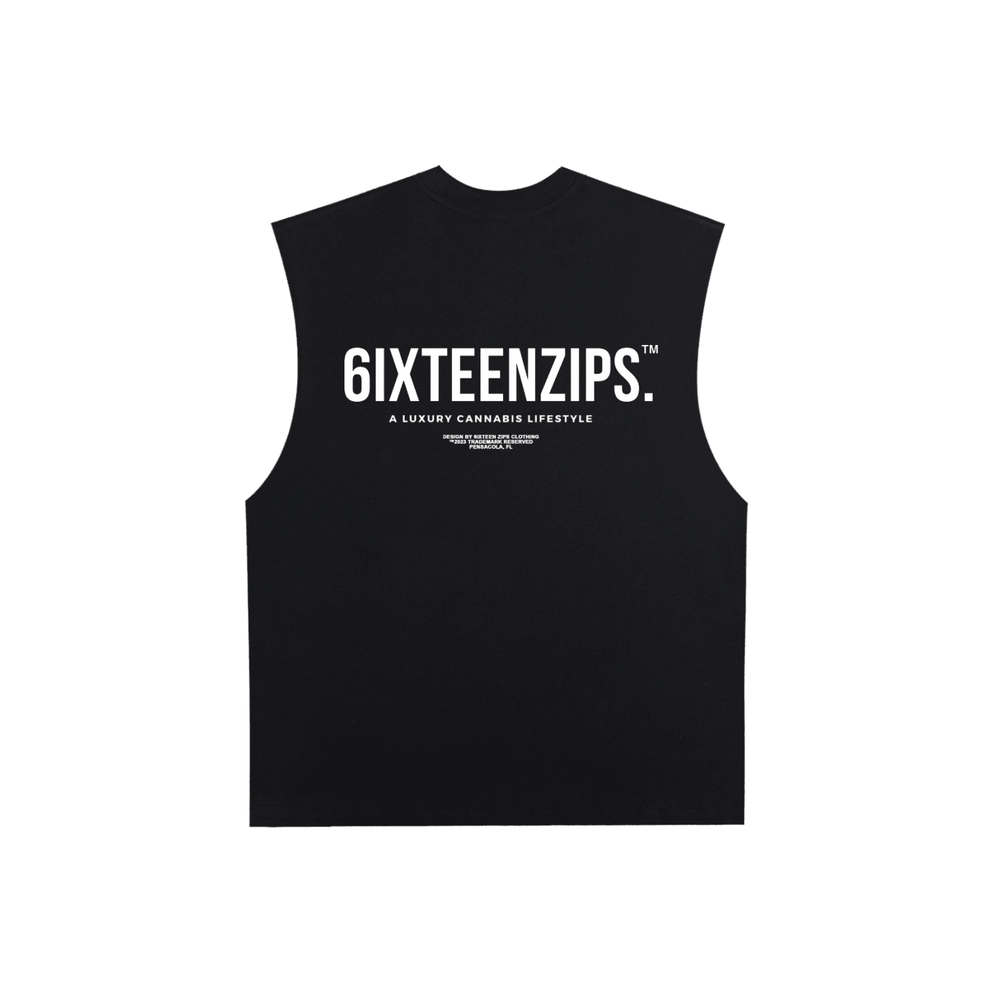 “Trademark” Logo Black Raw Edge Cut Off Tee - 6IXTEEN Zips