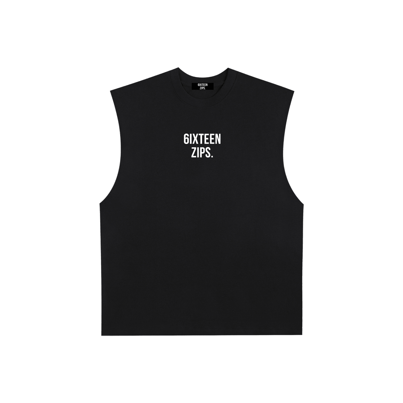 “Trademark” Logo Black Raw Edge Cut Off Tee - 6IXTEEN Zips