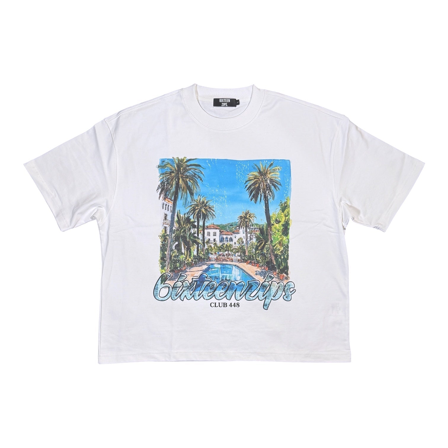 White “Hidden Hills” Boxy Heavyweight Tee - 6IXTEEN Zips