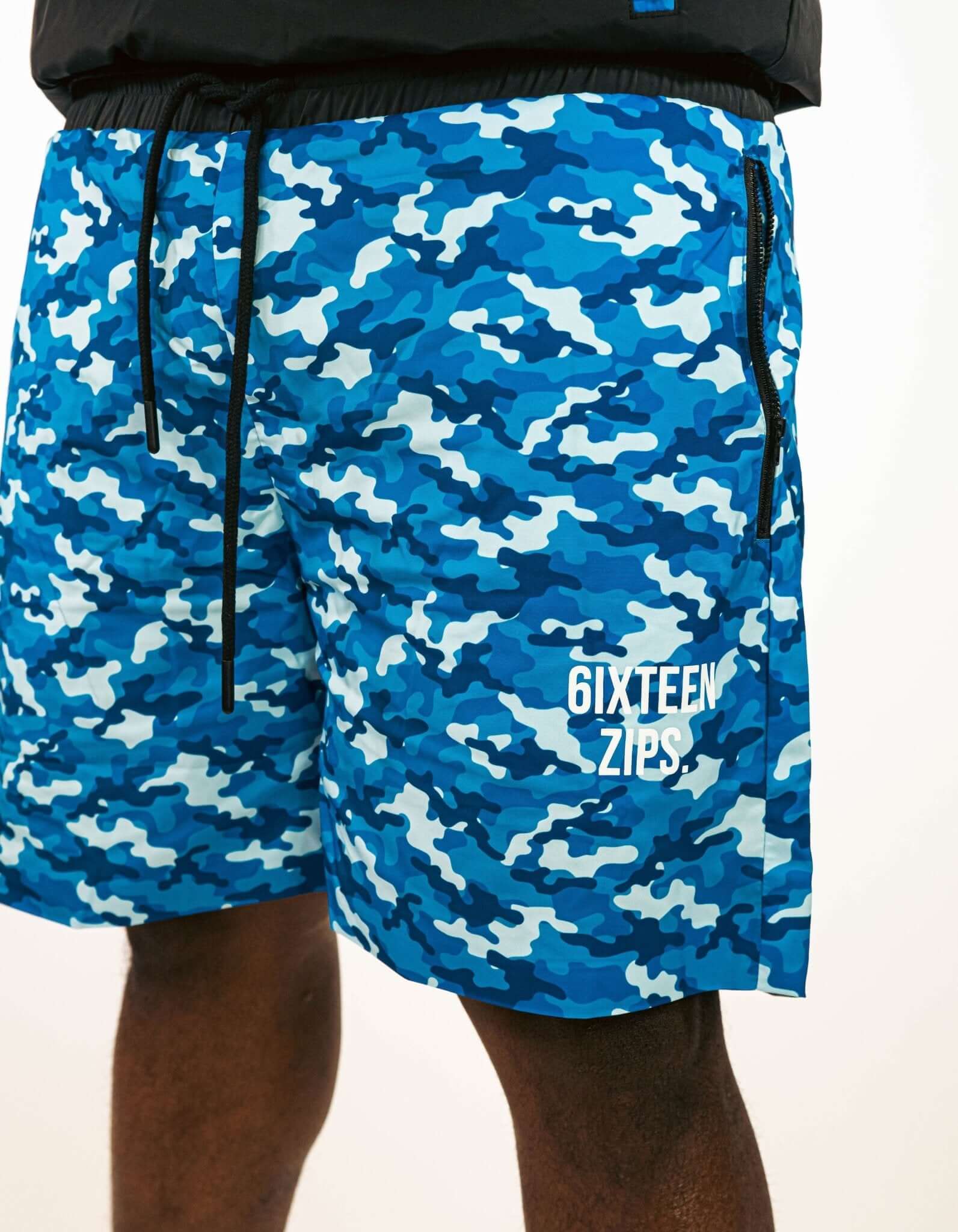 "Blue Camo" OG Logo Nylon Shorts - 6iXTEEN Zips