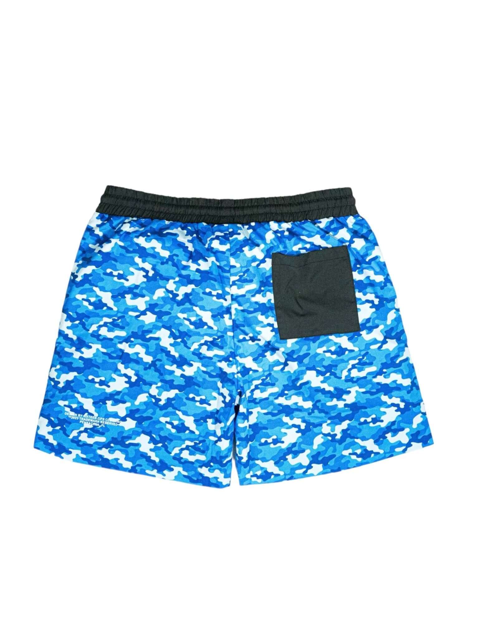 "Blue Camo" OG Logo Nylon Shorts - 6iXTEEN Zips