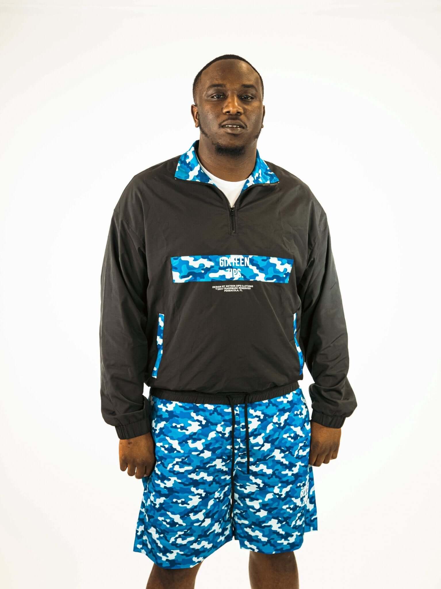 "Blue Camo" OG Logo Nylon Shorts - 6iXTEEN Zips