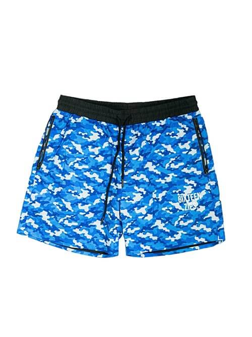 "Blue Camo" OG Logo Nylon Shorts - 6iXTEEN Zips