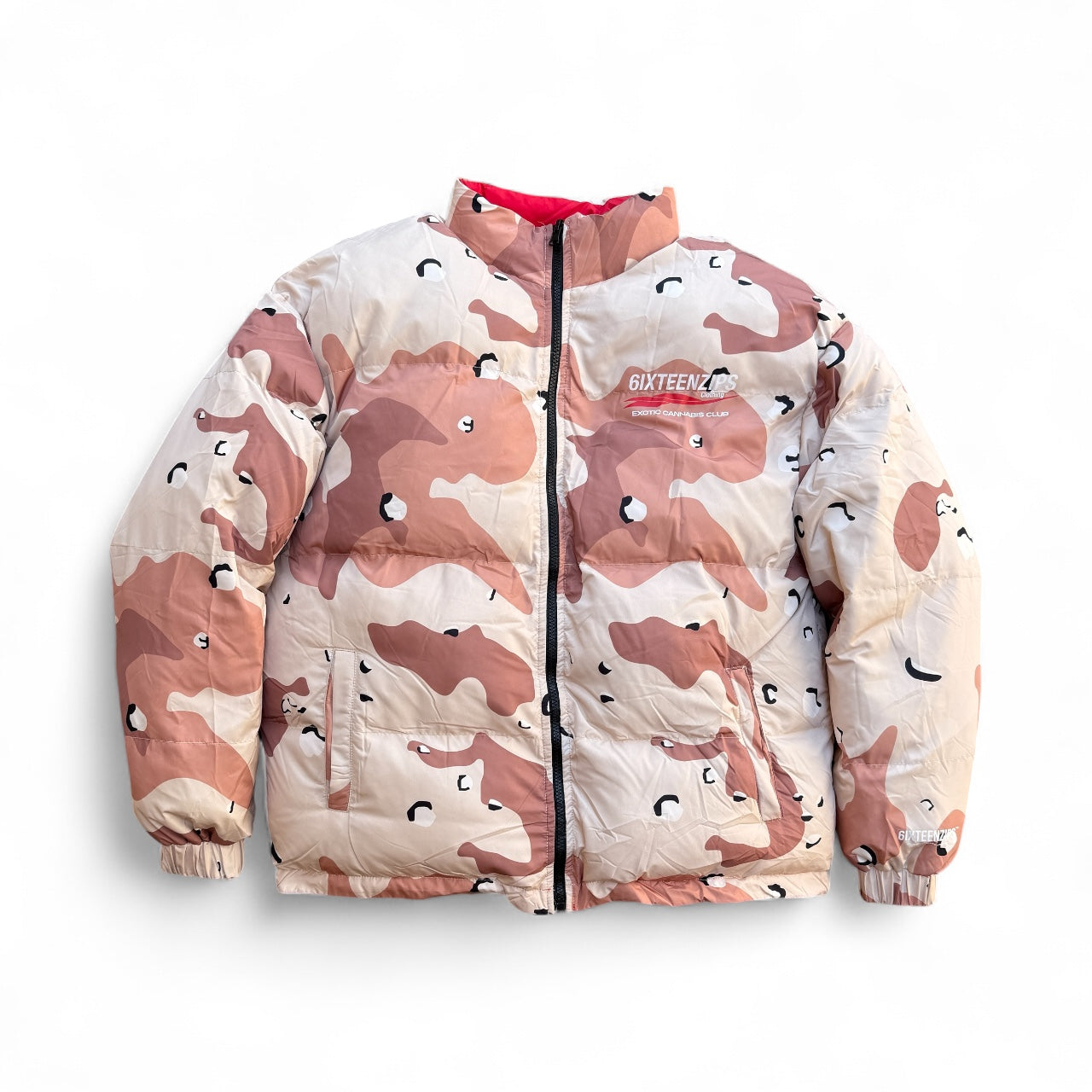 “ECC” Desert Camo/Red Reversible Puffer Jacket **PRE-ORDER** (Read Description)