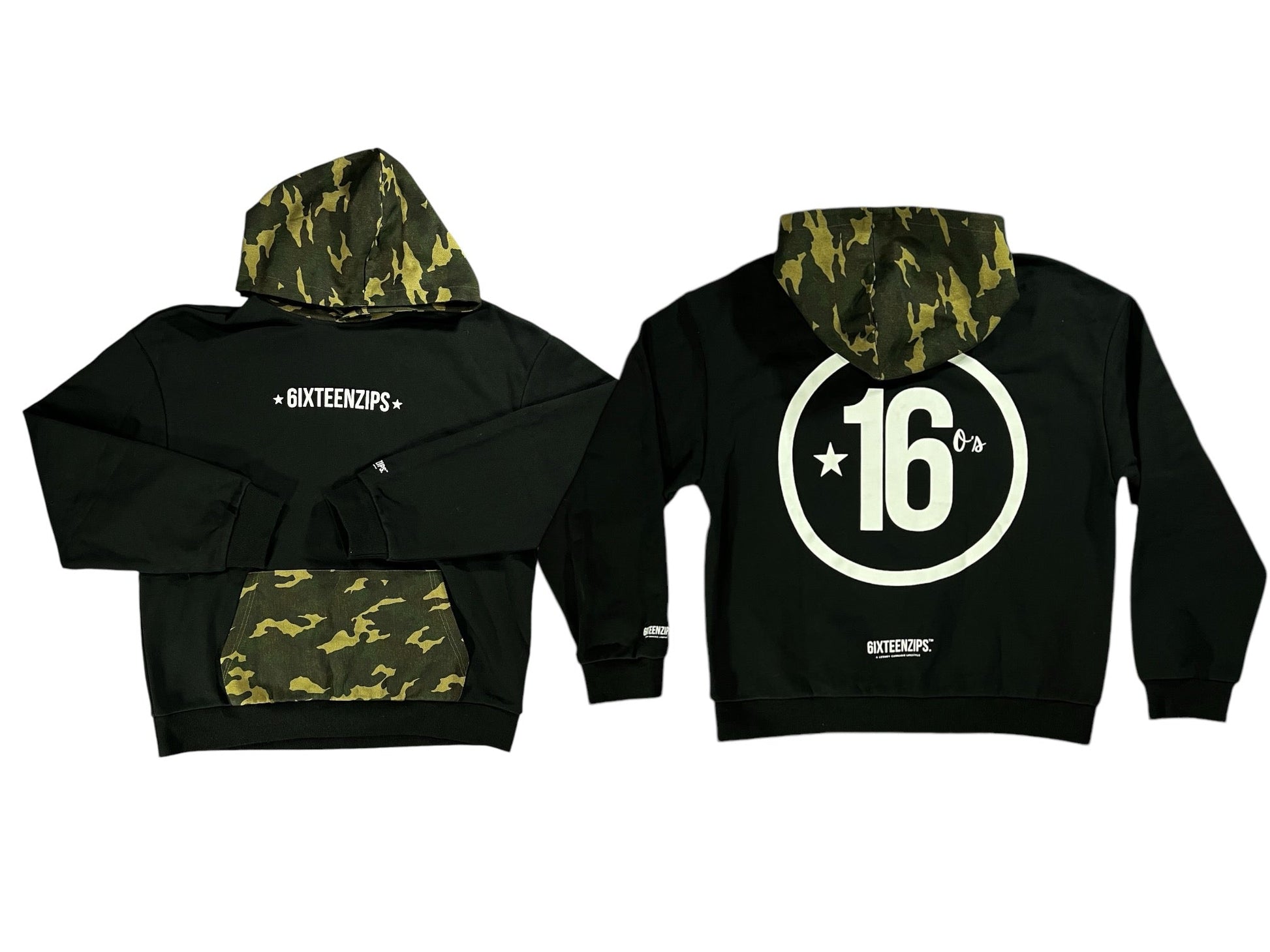 Black “ALLSTAR” Logo French Terry/Camo Denim Twill Hoodie **SAMPLE** 1 of 1 - 6IXTEEN Zips