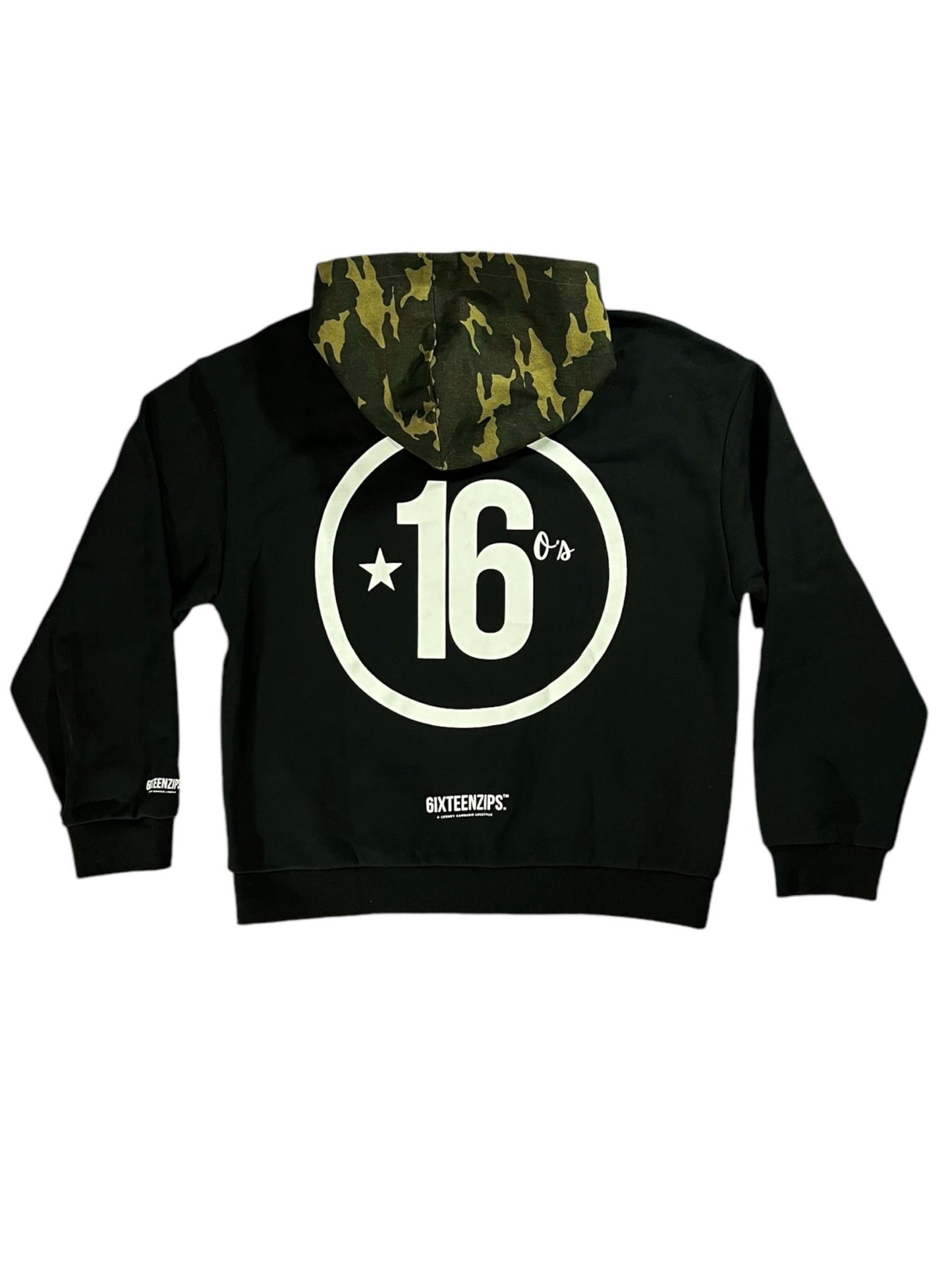 Black “ALLSTAR” Logo French Terry/Camo Denim Twill Hoodie **SAMPLE** 1 of 1 - 6IXTEEN Zips