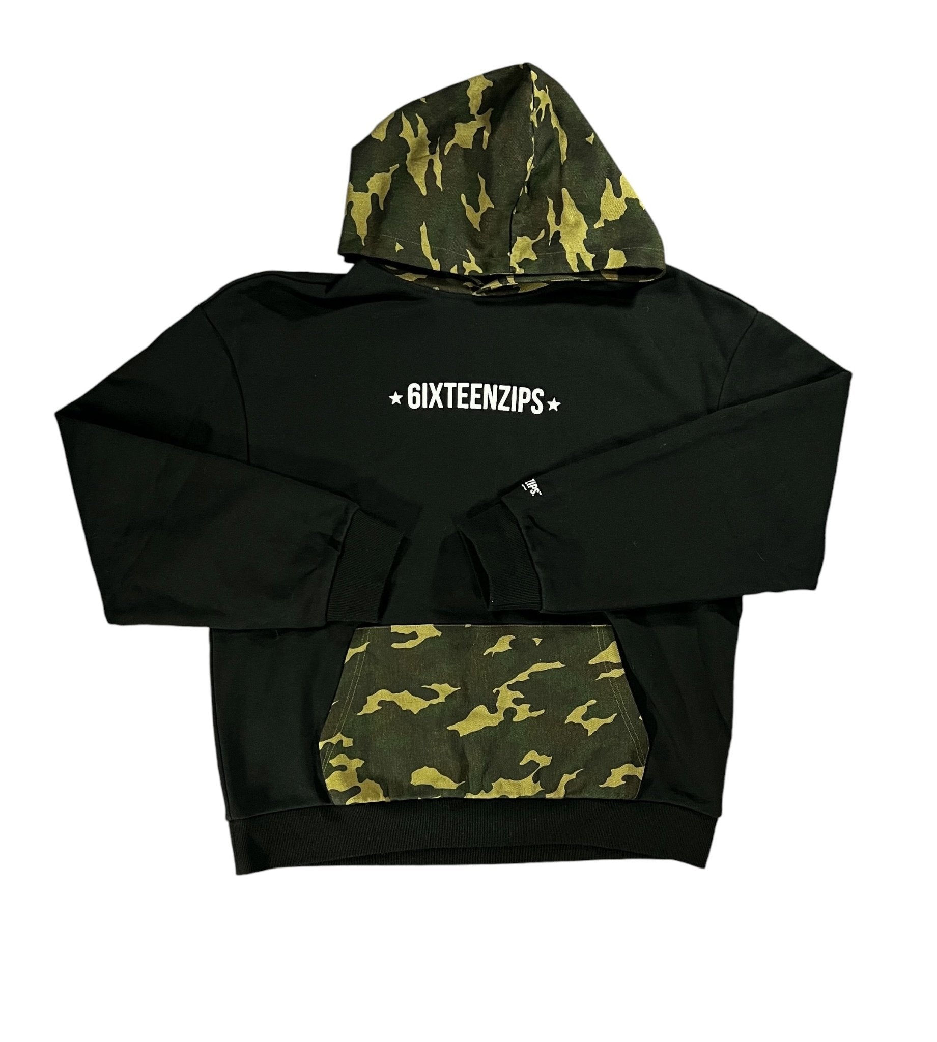 Black “ALLSTAR” Logo French Terry/Camo Denim Twill Hoodie **SAMPLE** 1 of 1 - 6IXTEEN Zips