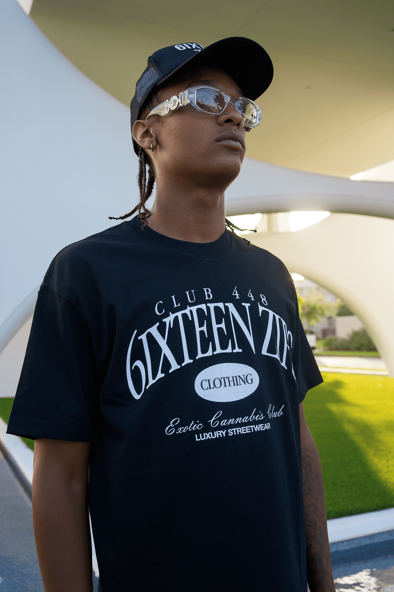Black/White “Club 448” Luxury Heavyweight Tee - 6IXTEEN Zips