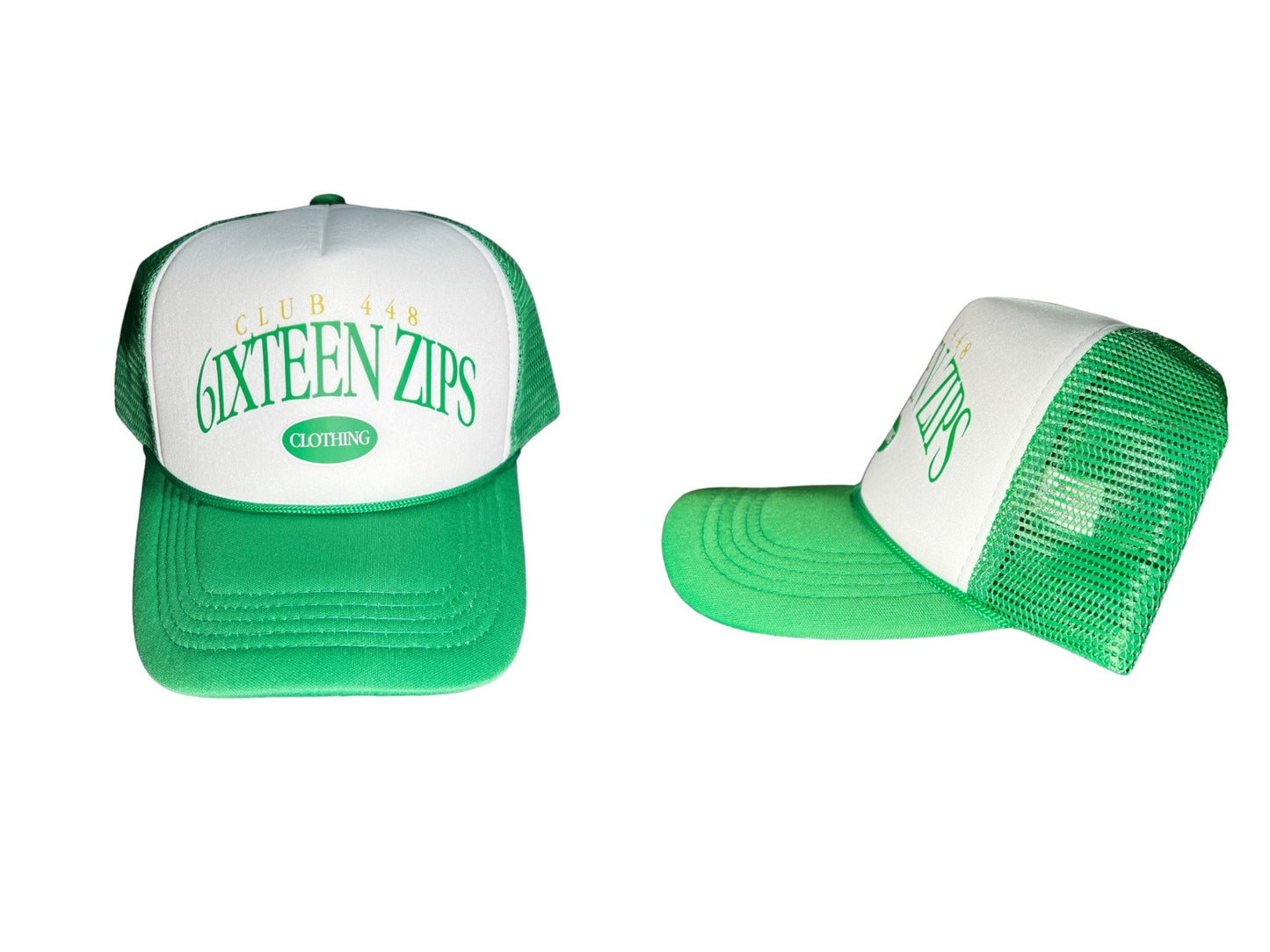 “Club 448” Green/White Trucker Hat - 6iXTEEN Zips