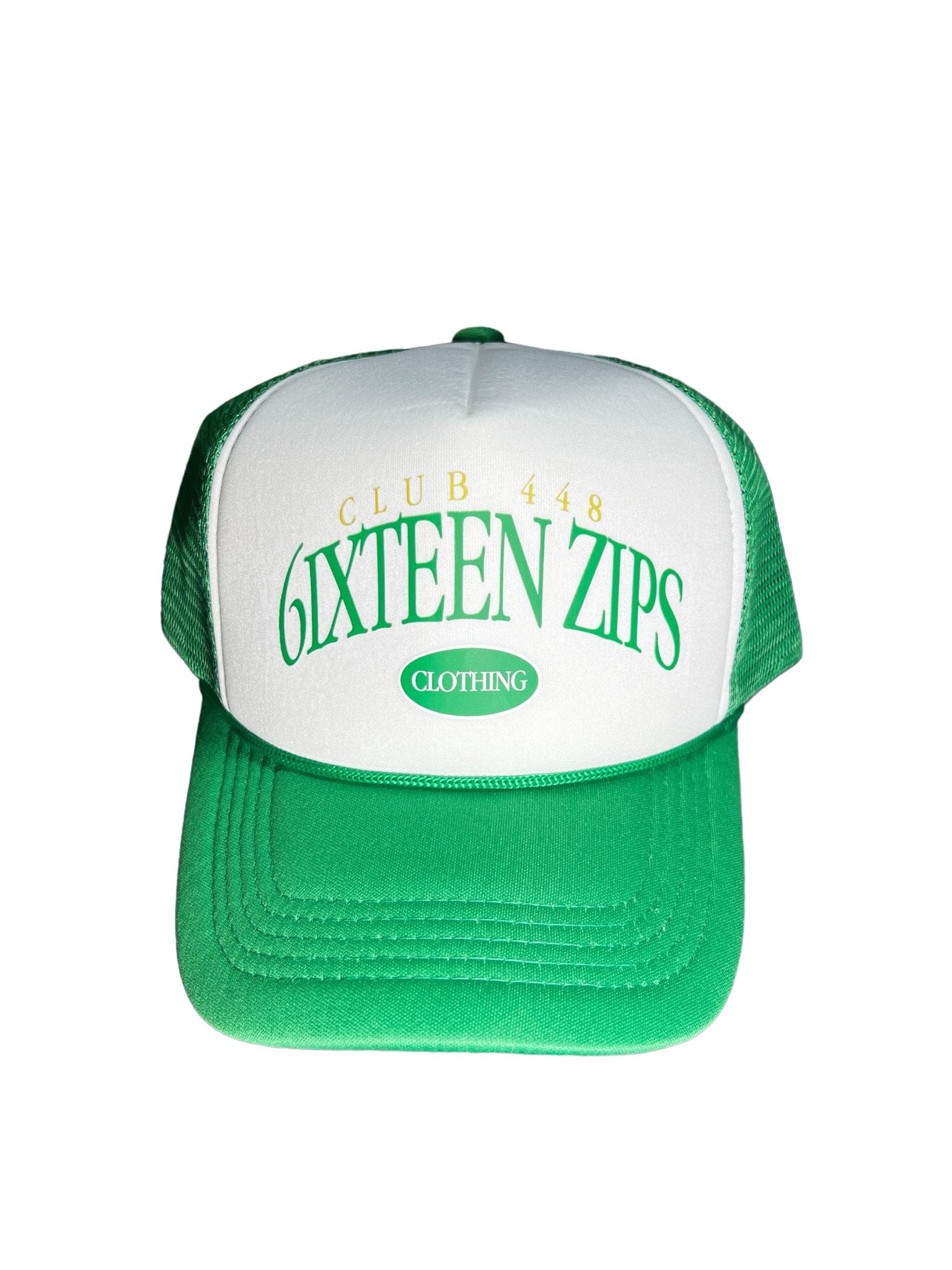 “Club 448” Green/White Trucker Hat - 6iXTEEN Zips