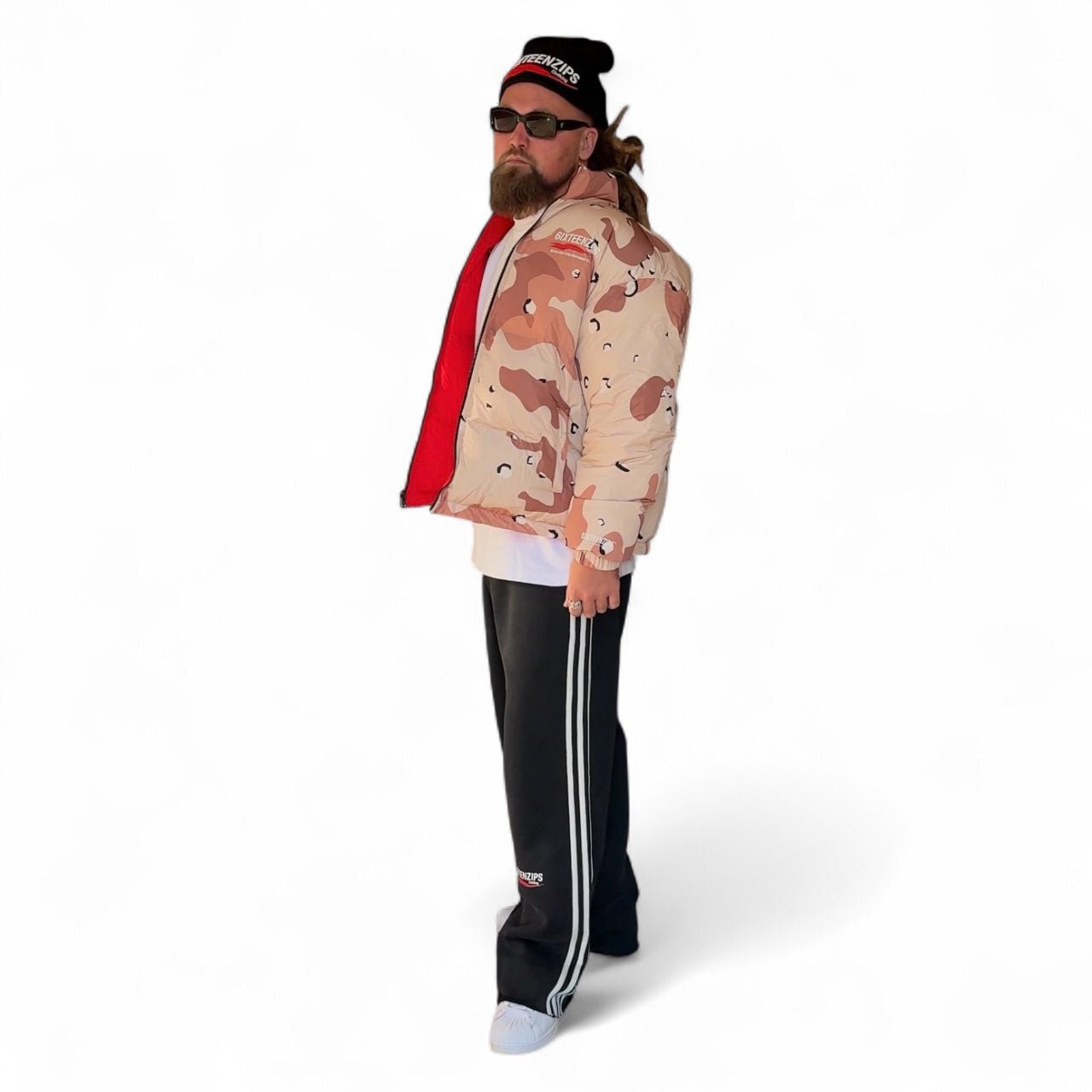 “ECC” Desert Camo/Red Reversible Puffer Jacket **PRE - ORDER** (Read Description) - 6IXTEEN Zips