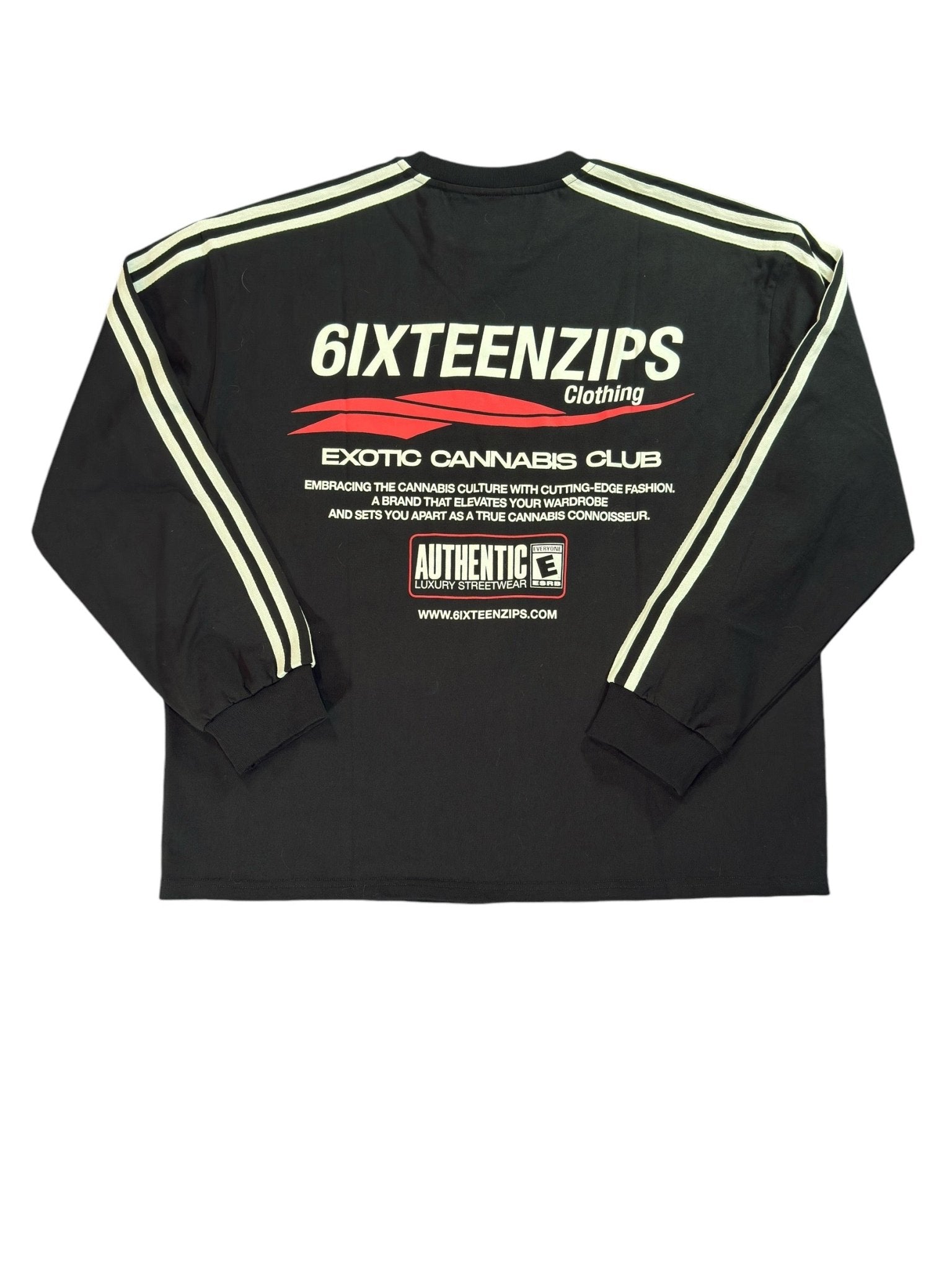 “ECC” Logo Black LongSleeve Stripped Tshirt - 6IXTEEN Zips