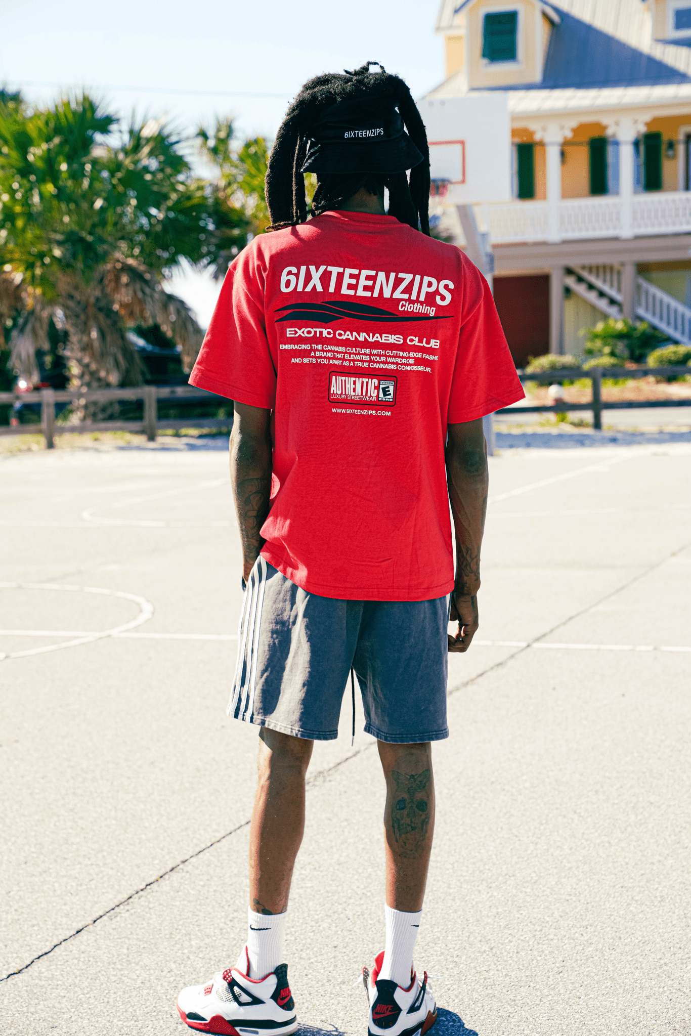 "Exotic Cannabis Club" Acid Wash Striped Shorts - 6IXTEEN Zips